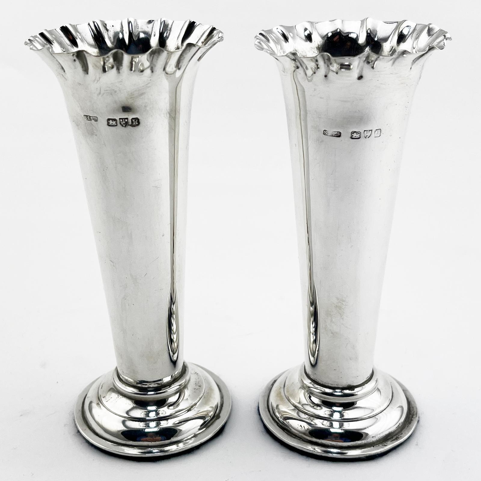Pair of Chester Sterling Silver Flower Vases (1 of 5) Pair of Chester Sterling Silver Flower Vases (1 of 5)