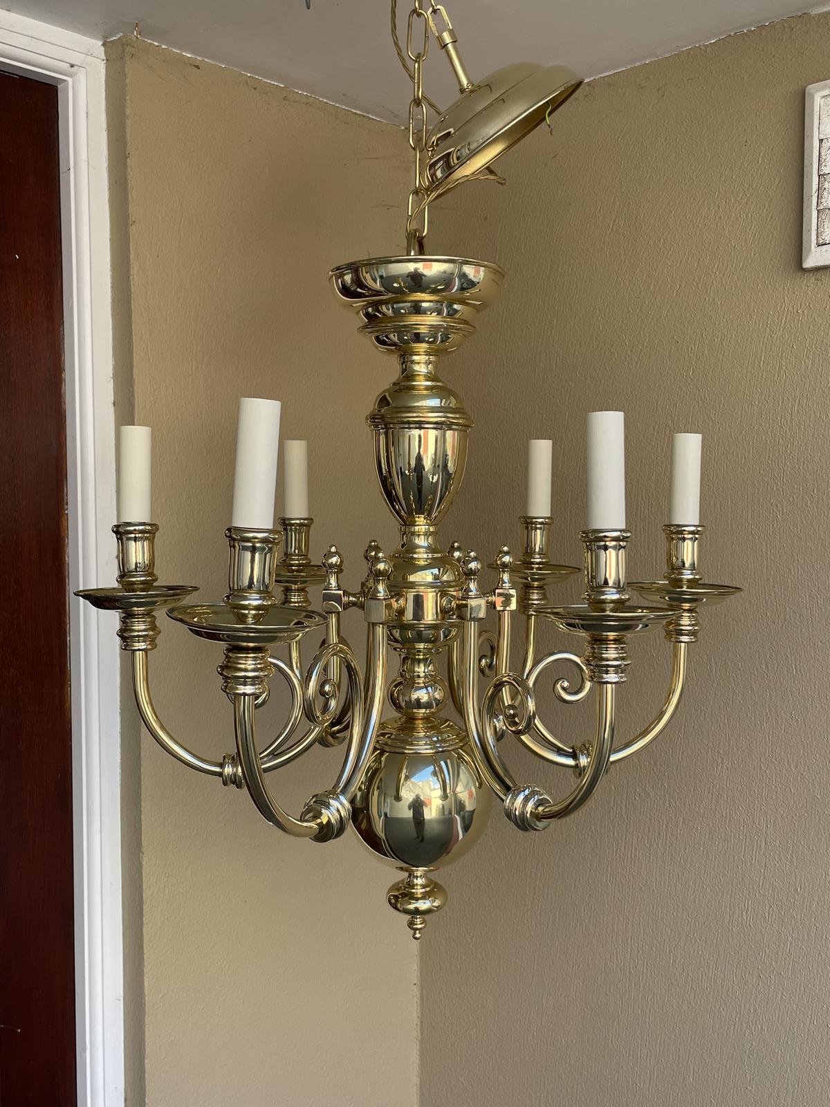 Large 20th Century Brass Six Arm Chandelier Ceiling Light (1 of 4) Large 20th Century Brass Six Arm Chandelier Ceiling Light (1 of 4)