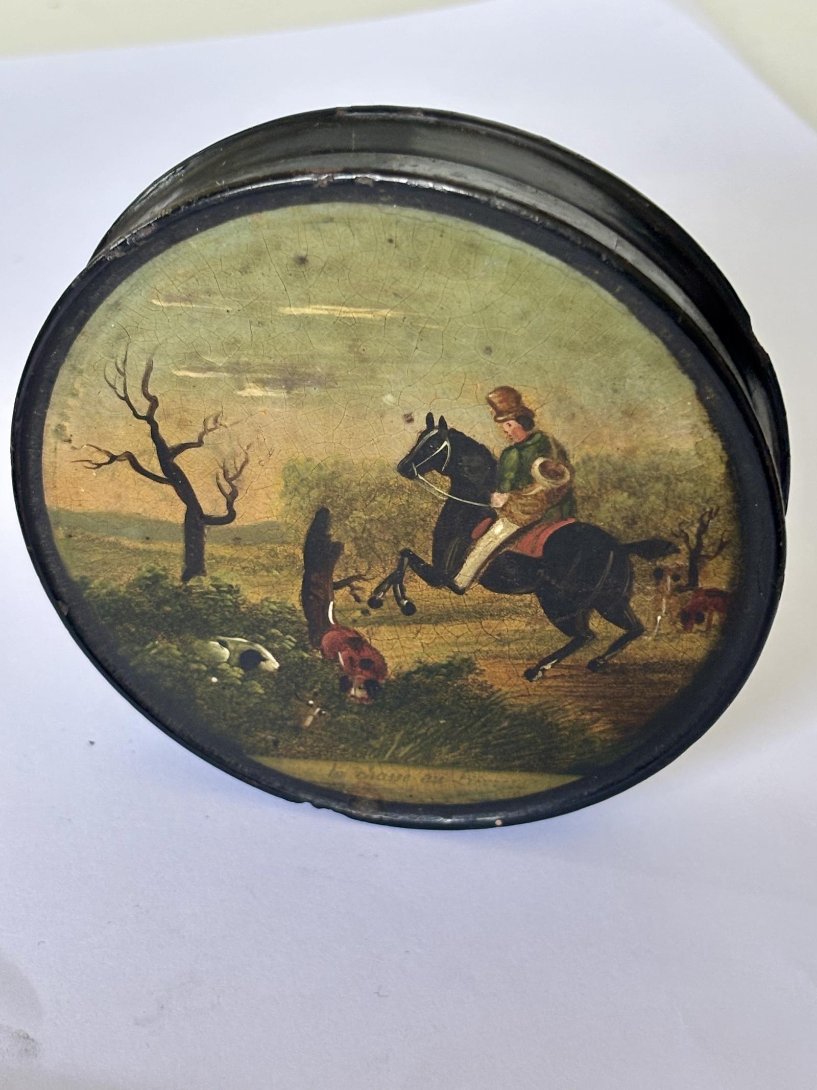 Early 19th Century French Papier Mache Snuff Box Hunting La Chasse (1 of 10) Early 19th Century French Papier Mache Snuff Box Hunting La Chasse (1 of 10)