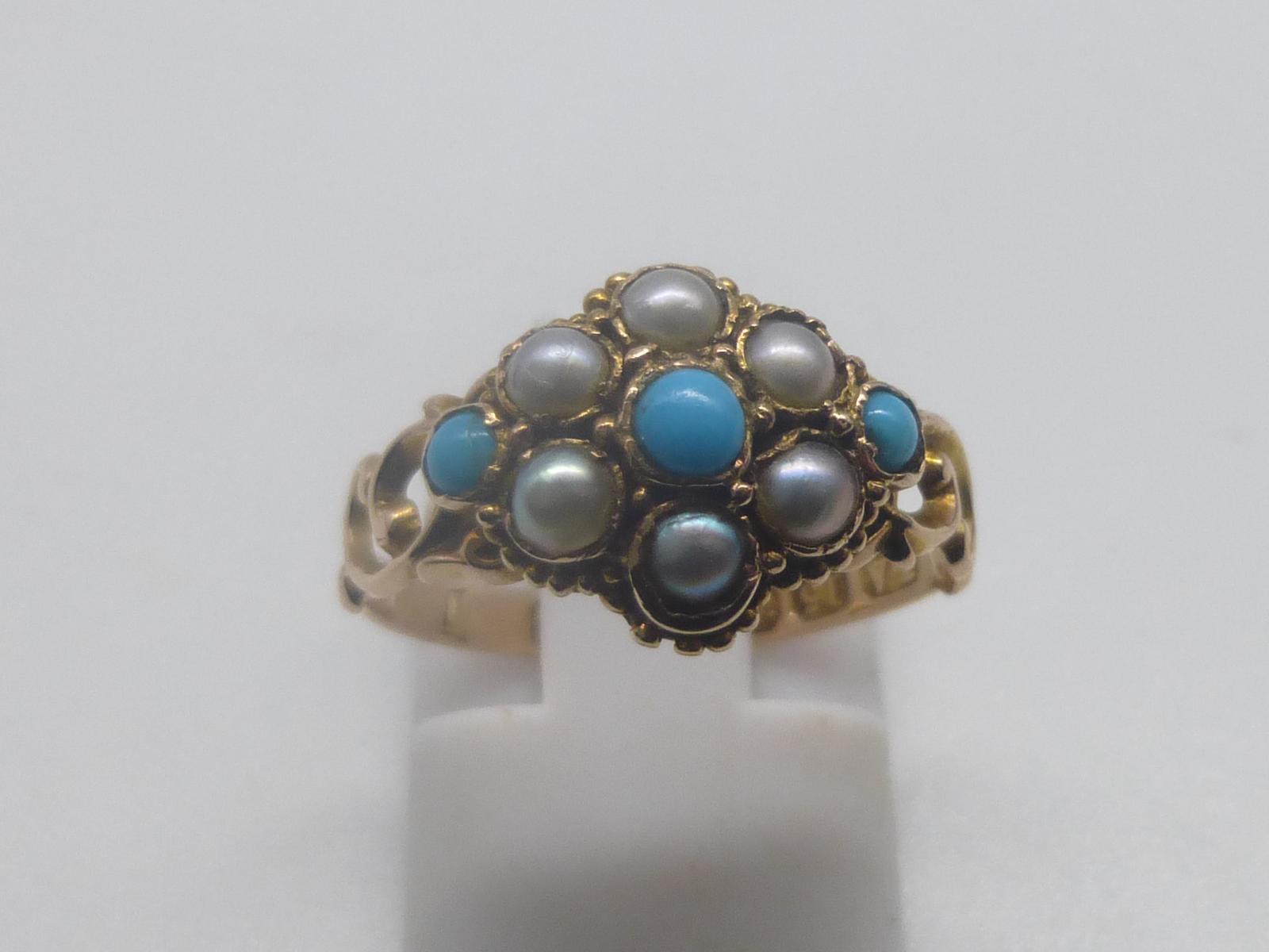 A Victorian Gold, Turquoise and Seed Pearl Ring (1 of 6)