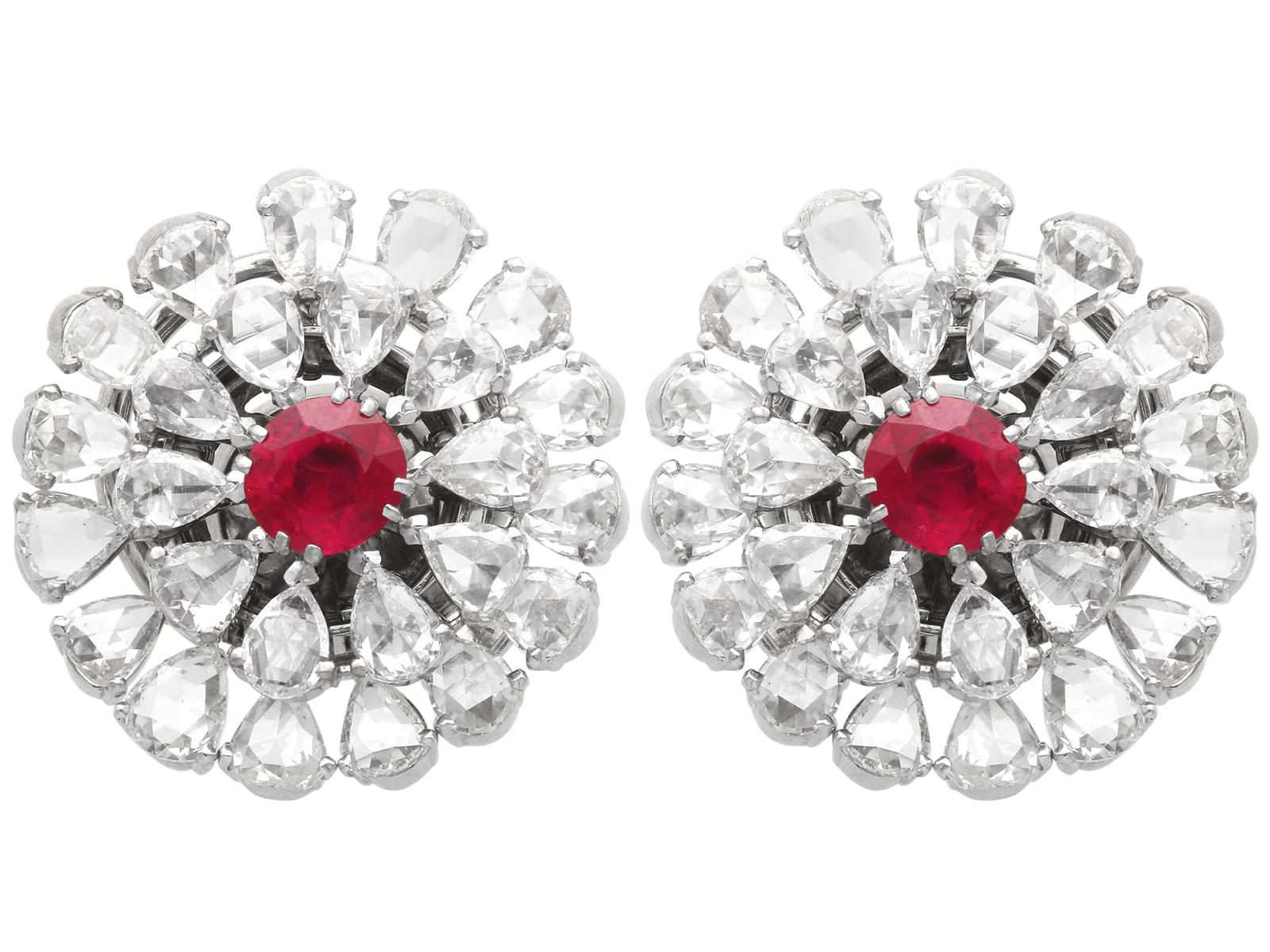 Antique 2.10ct Burmese Ruby & 14.12ct Diamond, 18k White Gold Earrings c.1900 (1 of 17)