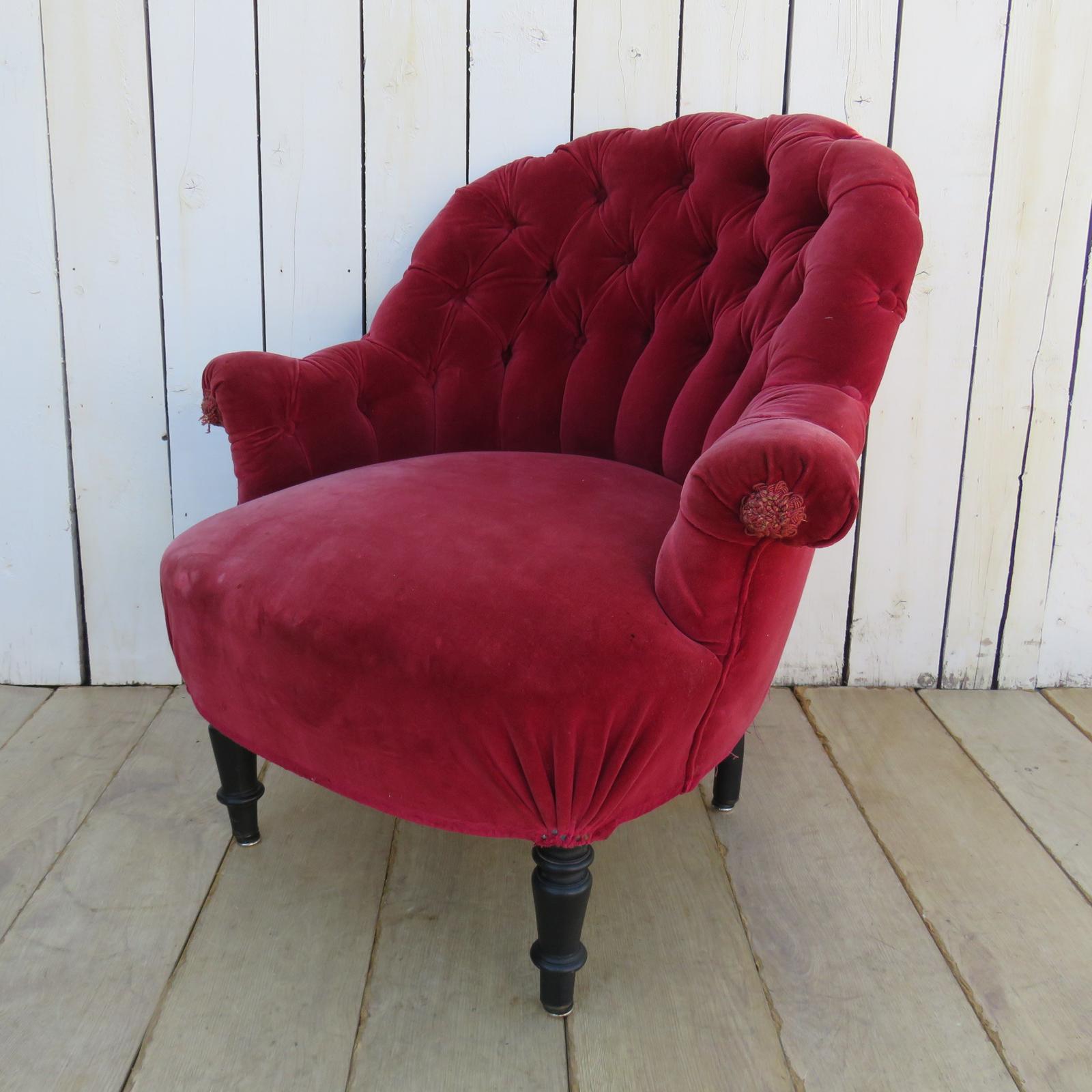Antique Napoleon III Button Back Tub Chair (1 of 8)