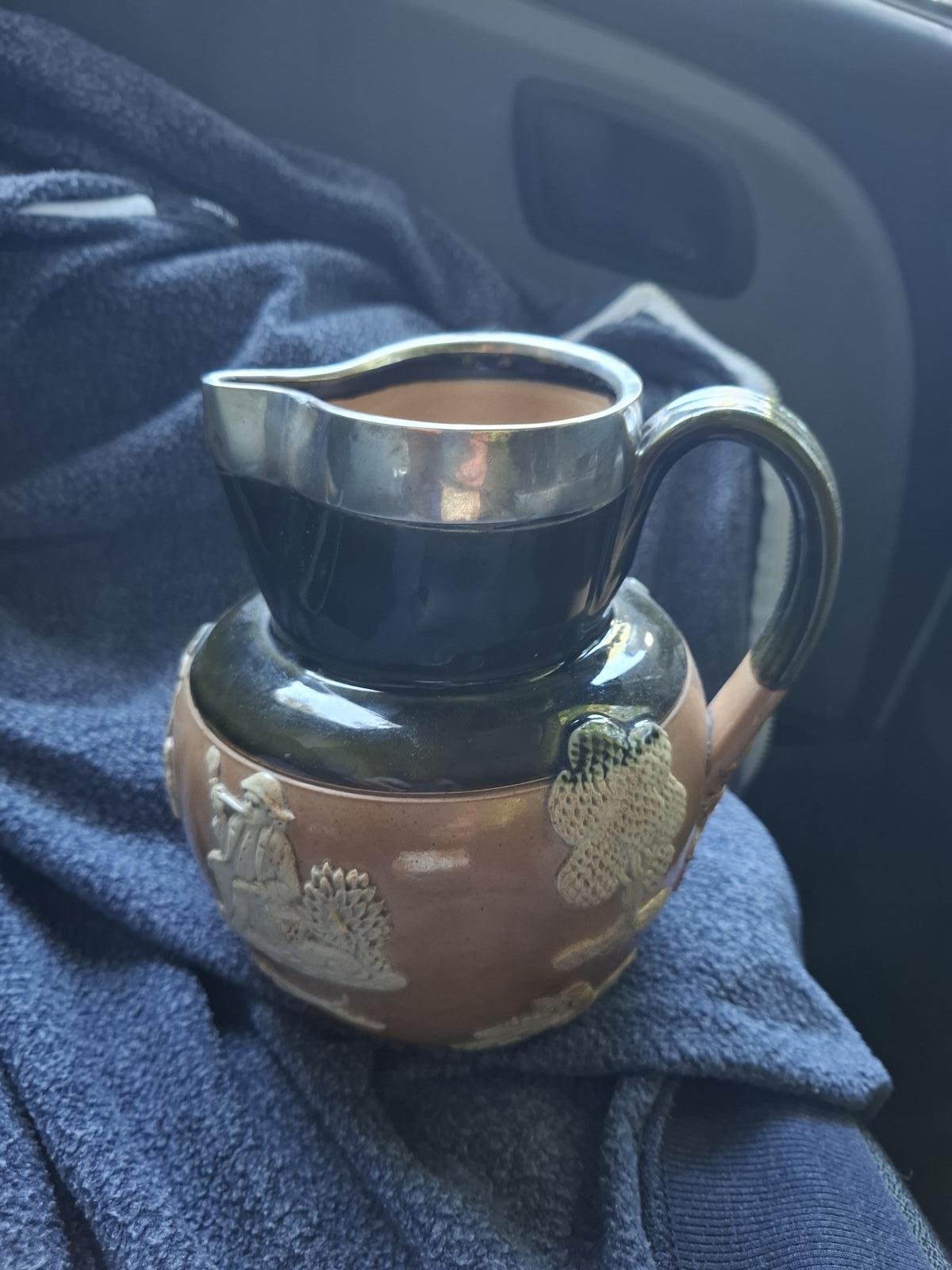Early 20th Century Doulton Lambeth Stoneware Harvest Jug Silver Rim c.1900 (1 of 5)