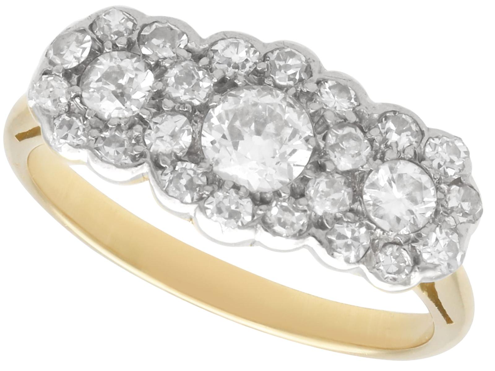 Antique 0.95ct Diamond and 18ct Yellow Gold Trilogy Cluster Ring Circa 1910 (1 of 12)