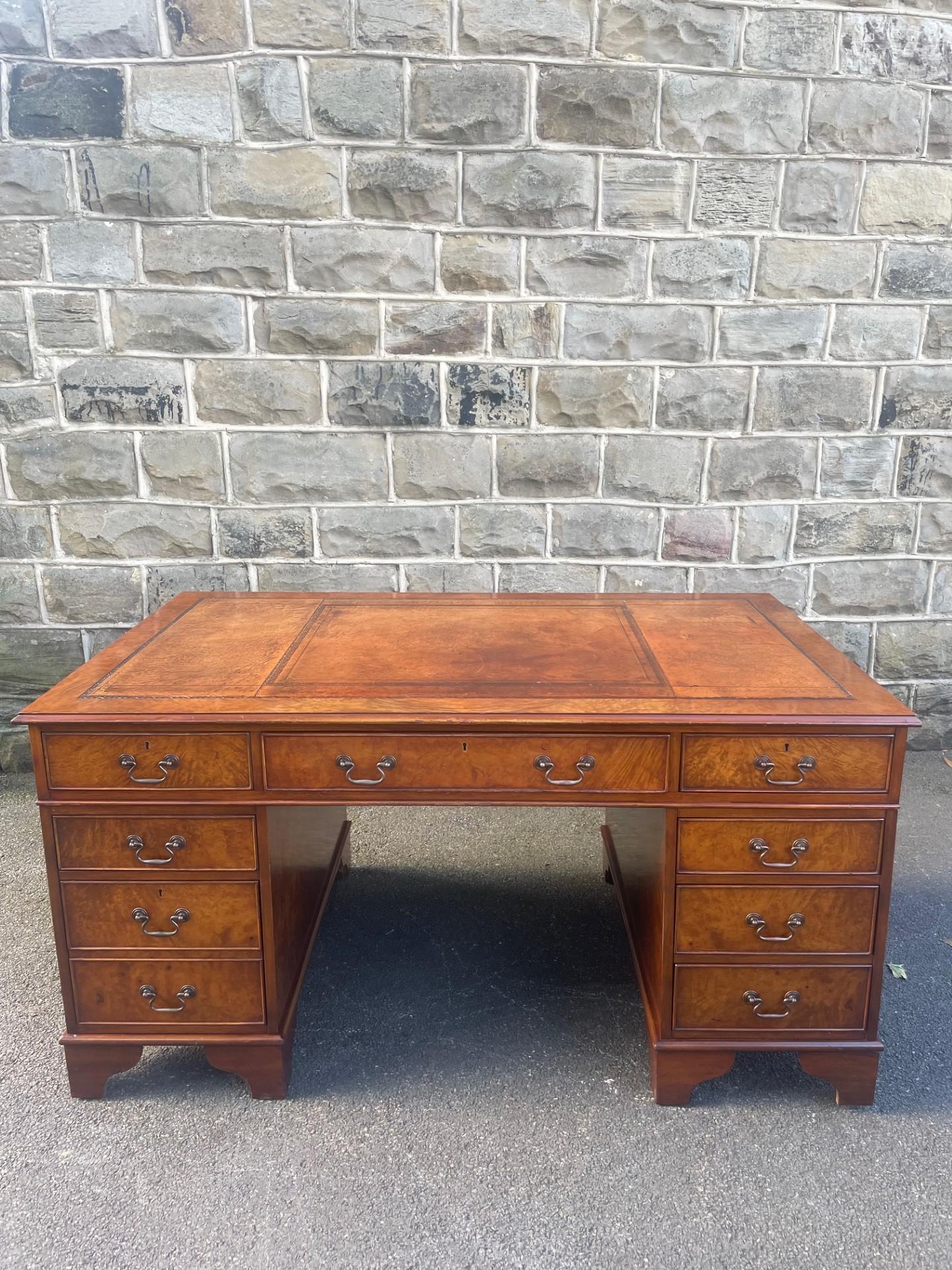 Quality Burr Walnut Pedestal Writing Desk (1 of 14)