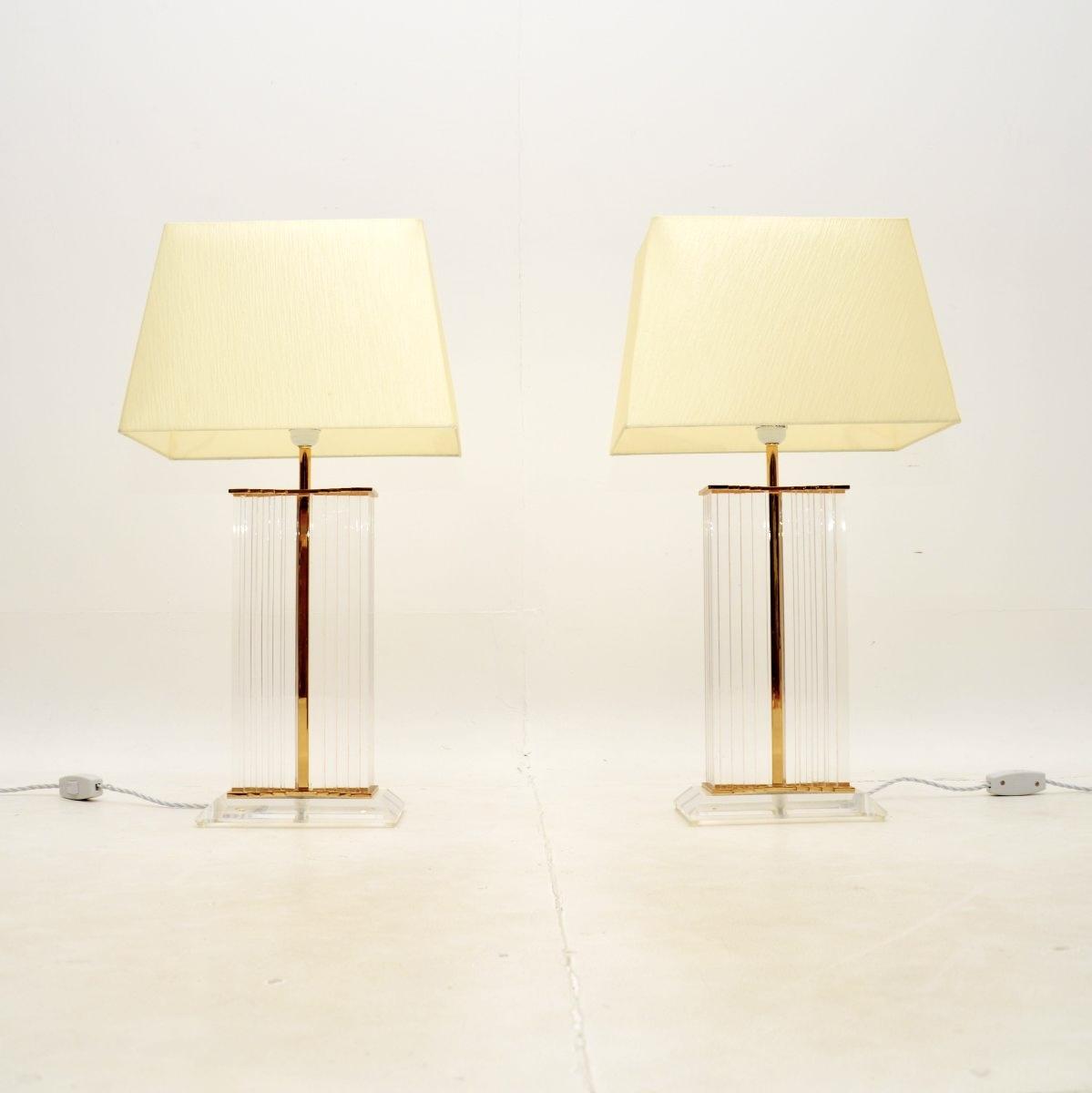 Pair of Vintage French Lucite & Brass Table Lamps (1 of 9)