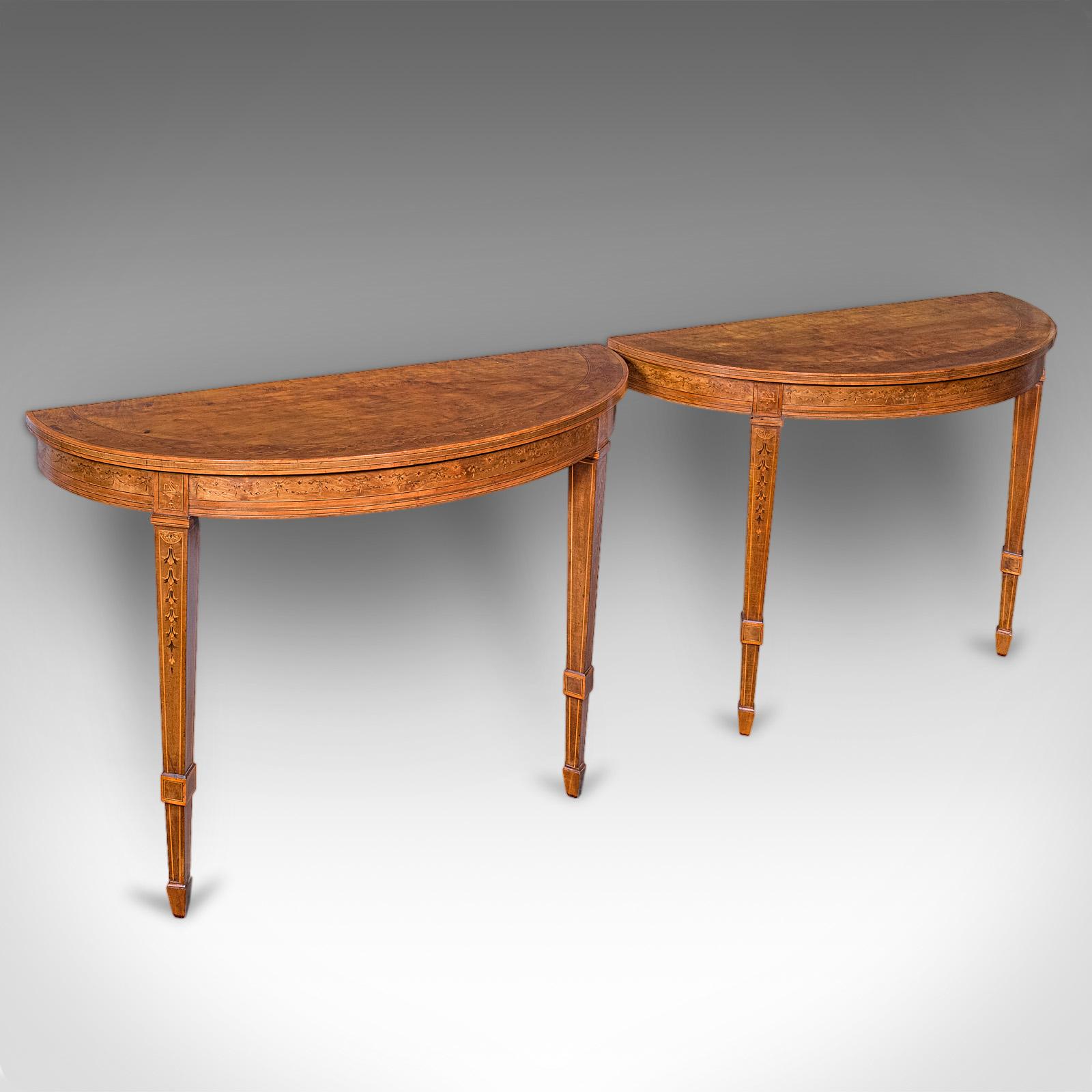 Pair of Antique Demi Lune Side Tables, English, Neoclassical, Sheraton, Georgian (1 of 10) Pair of Antique Demi Lune Side Tables, English, Neoclassical, Sheraton, Georgian (1 of 10)