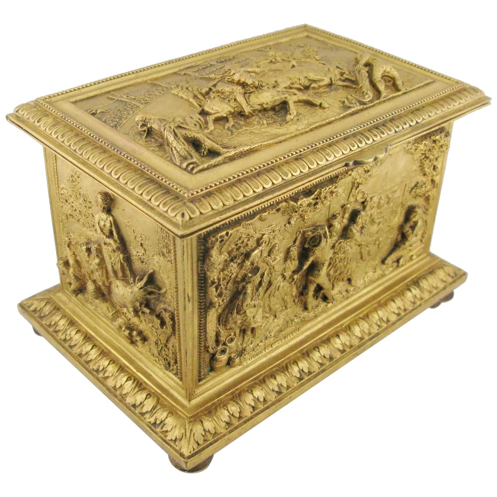 19th Century Gilt-Brass French Music Box Jewelry Casket Leopold Oudry (1 of 14)