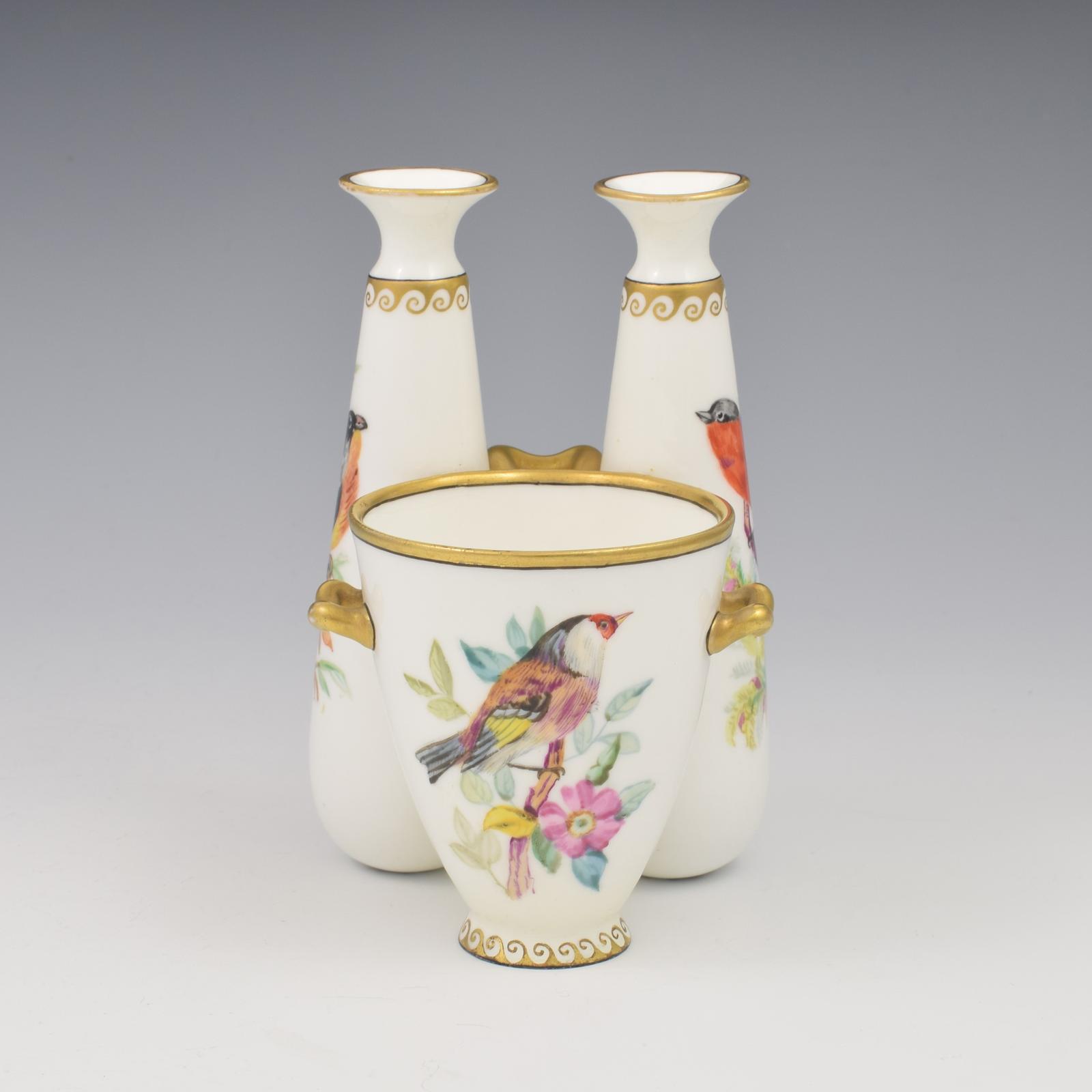 Gorgeous Victorian Royal Worcester Ornithological Triple Vase John Hopewell c.1875 (1 of 12) Gorgeous Victorian Royal Worcester Ornithological Triple Vase John Hopewell c.1875 (1 of 12)