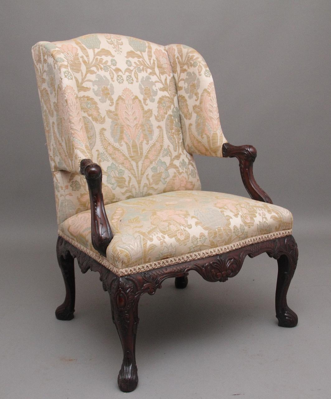 19th Century Carved Mahogany Library Armchair in the Chippendale Style (1 of 11)