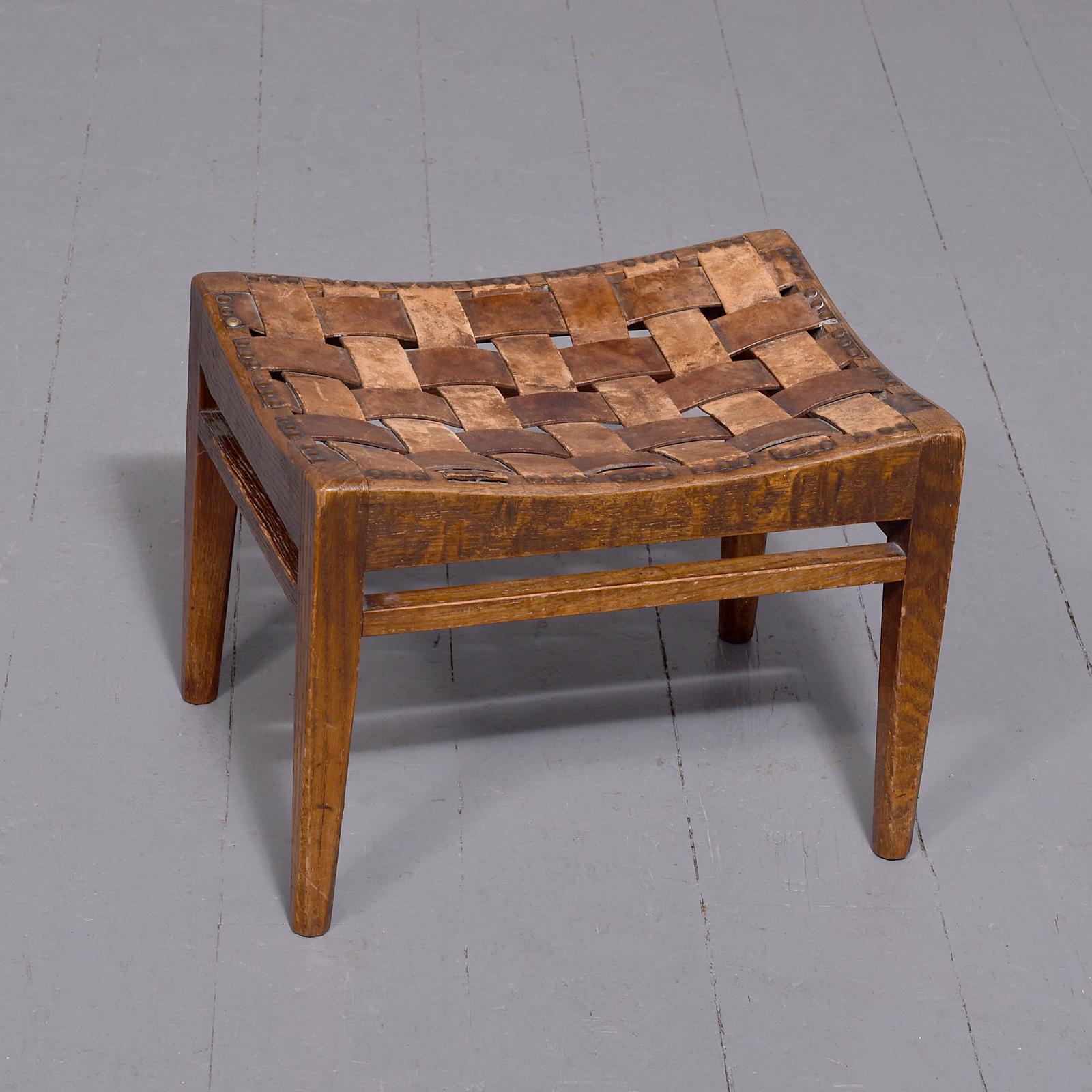 Neat-sized Leather Oak Thebes Type Stool (1 of 7)