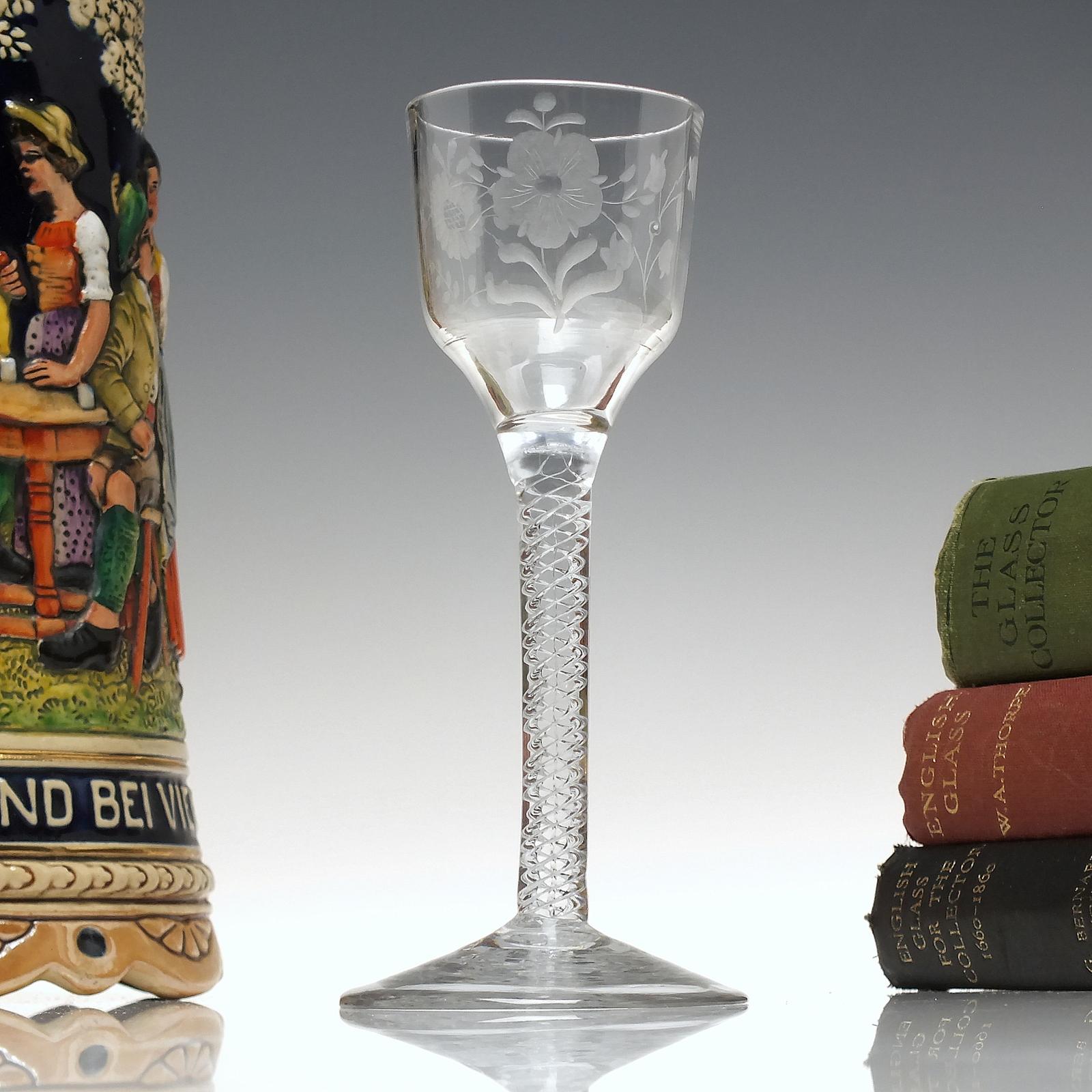 Rare Engraved 18th Century Air Twist Wine Glass C1750 (1 of 9)