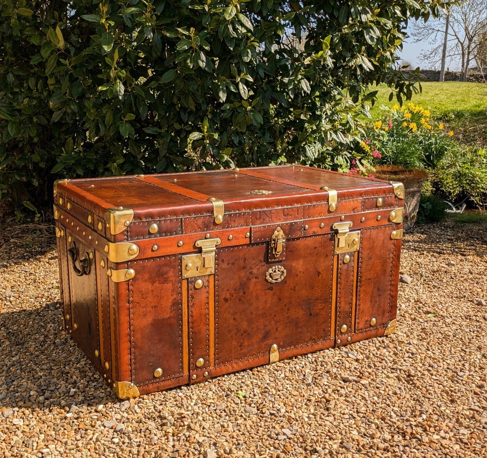 Stunning 19th Century Studded Leather Military Chest (1 of 8)