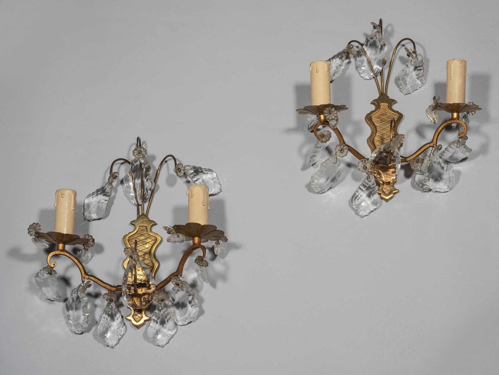 Pair of French Glass & Brass Wall Sconces (1 of 3)