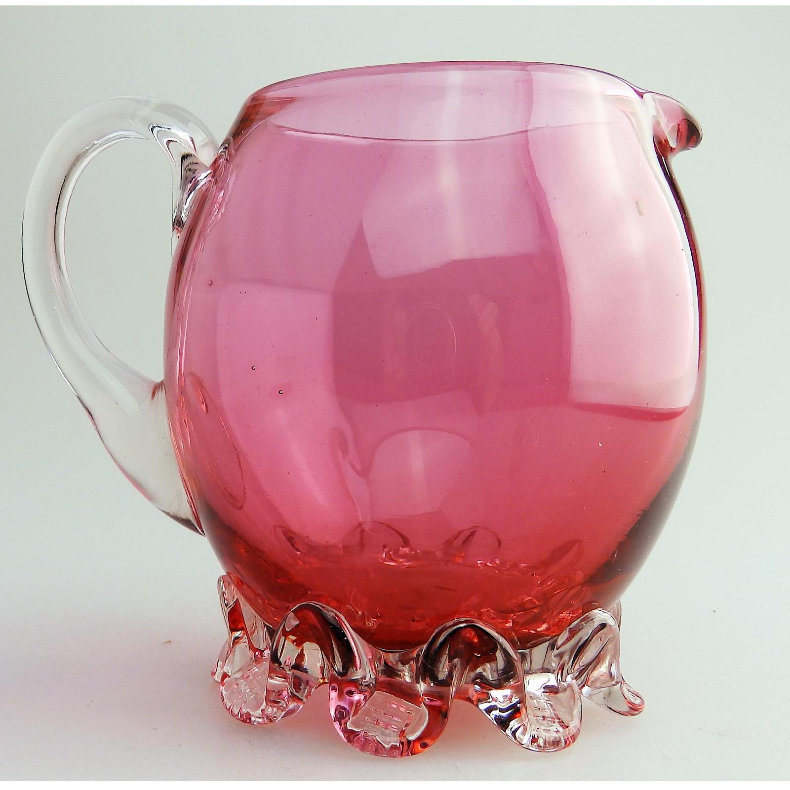 Unusual Shape Victorian English Cranberry Coloured Glass Jug - 19th Century (1 of 7) Unusual Shape Victorian English Cranberry Coloured Glass Jug - 19th Century (1 of 7)