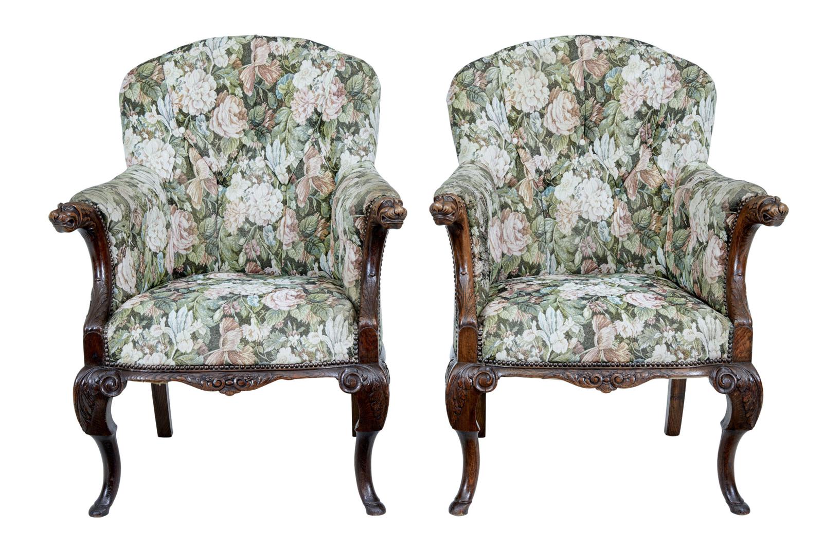 Pair of French 19th Century Carved Oak Armchairs (1 of 12)