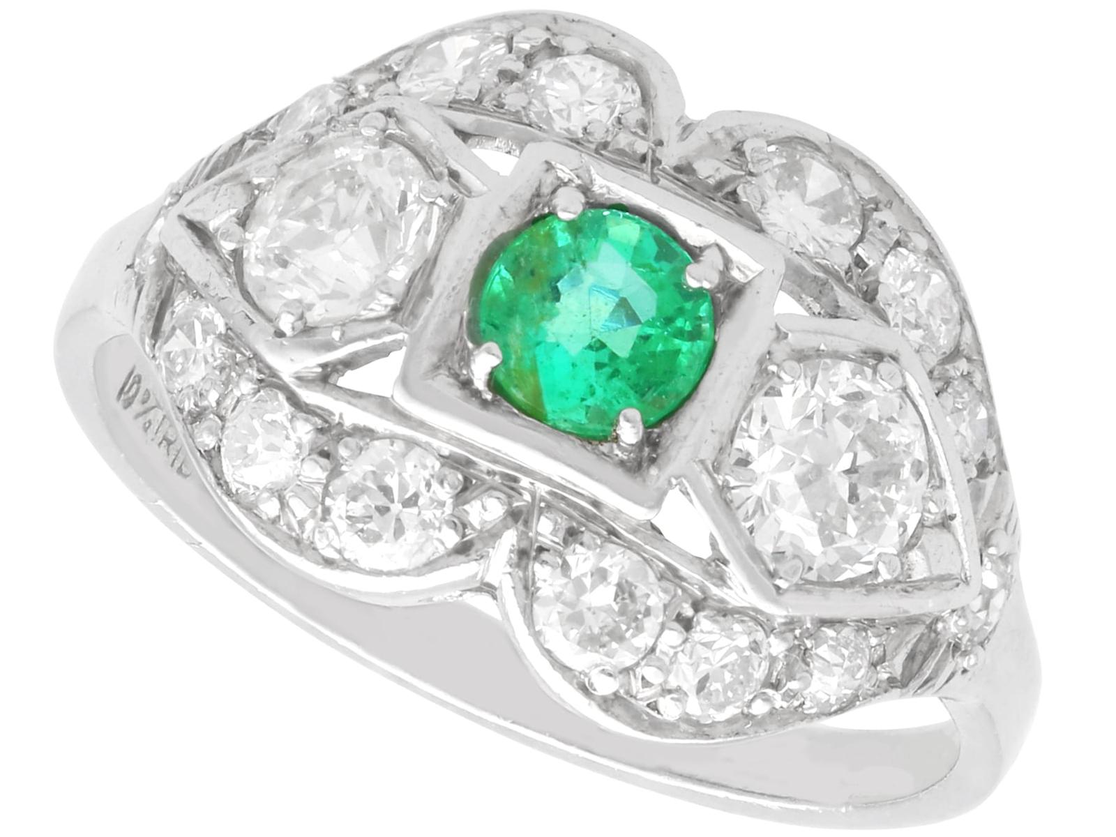 Antique Art Deco 0.40ct Emerald and 1.52ct Diamond, Platinum Dress Ring Circa 1920 (1 of 16)