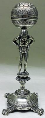 Solid Silver 19th Century Portuguese Toothpick Holder, Atlas and the World, Oporto 1843-1853 (1 of 8)