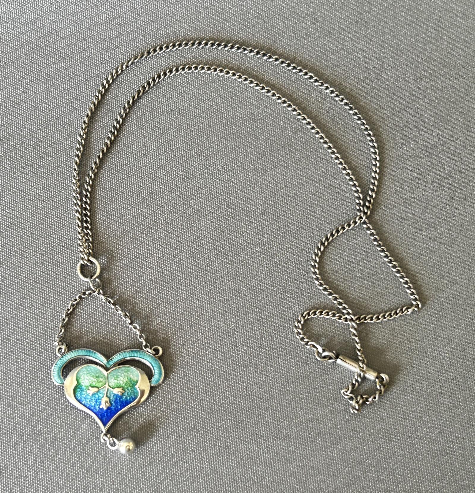 Art Nouveau Silver & Guilloche Enamel Pendant Necklace (1 of 7)