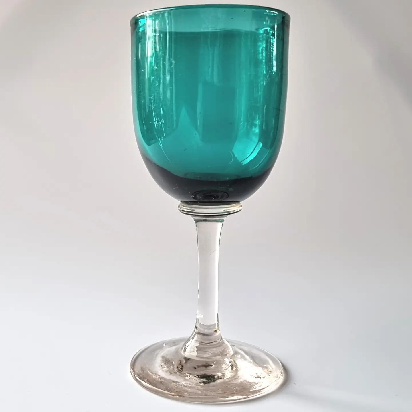 Peacock Blue Early Victorian Wine Glass c.1845 (1 of 5) Peacock Blue Early Victorian Wine Glass c.1845 (1 of 5)