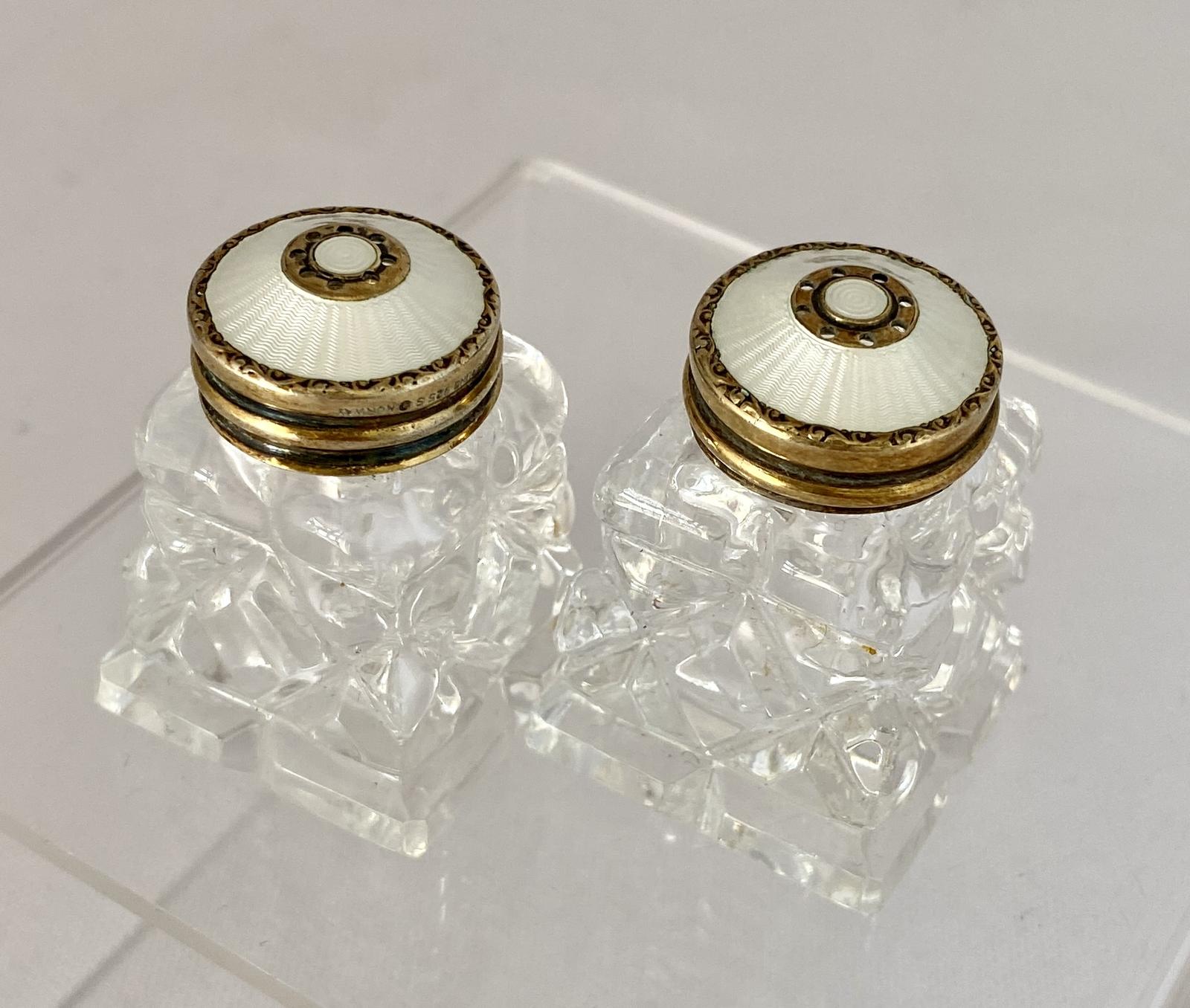 Pair Enamel Guilloche Pepper Pots. C1950 (1 of 5)