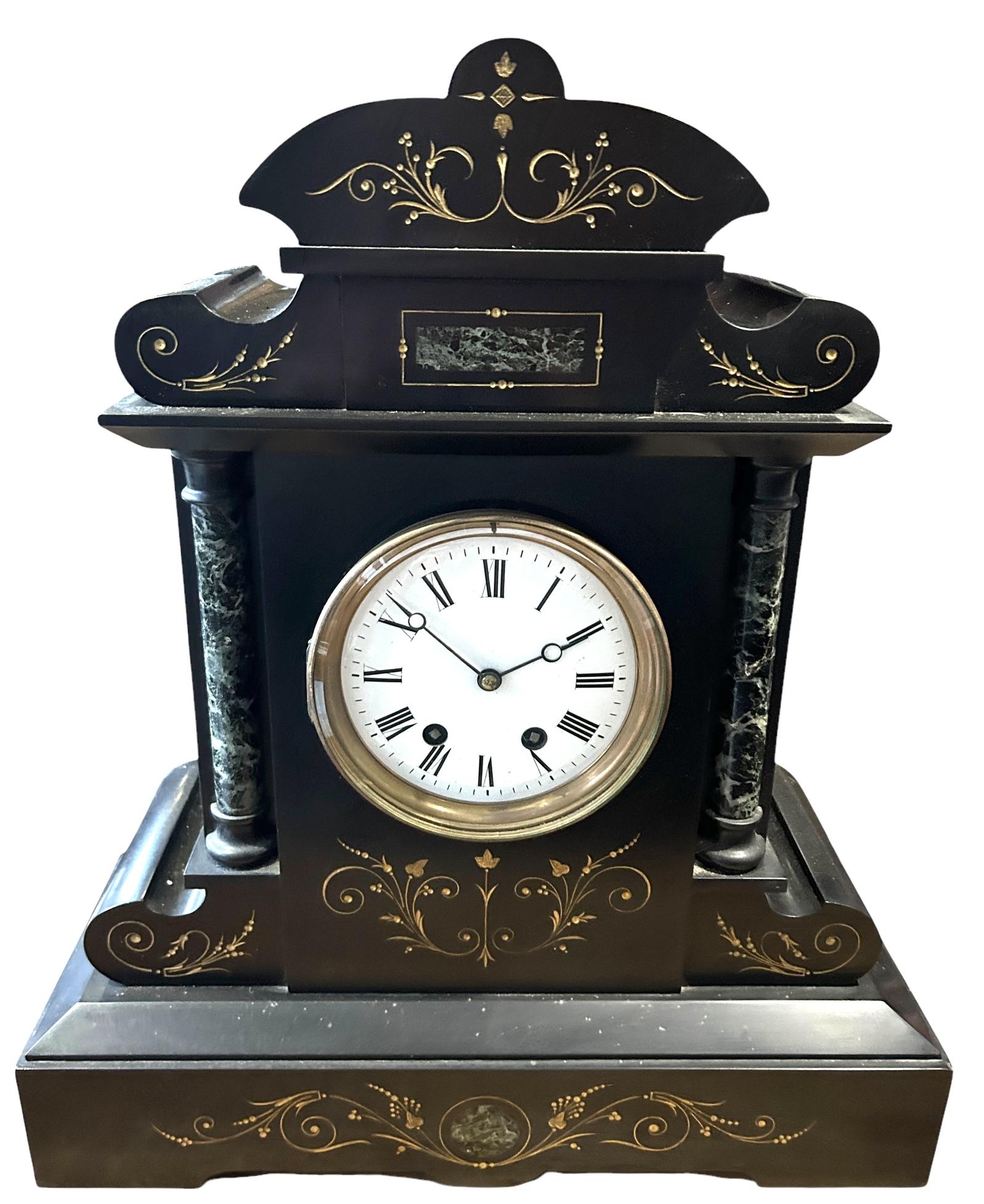 Exquisite Large Monumental Antique Slate 8-day Mantel Clock -  Ca1880 (1 of 10)