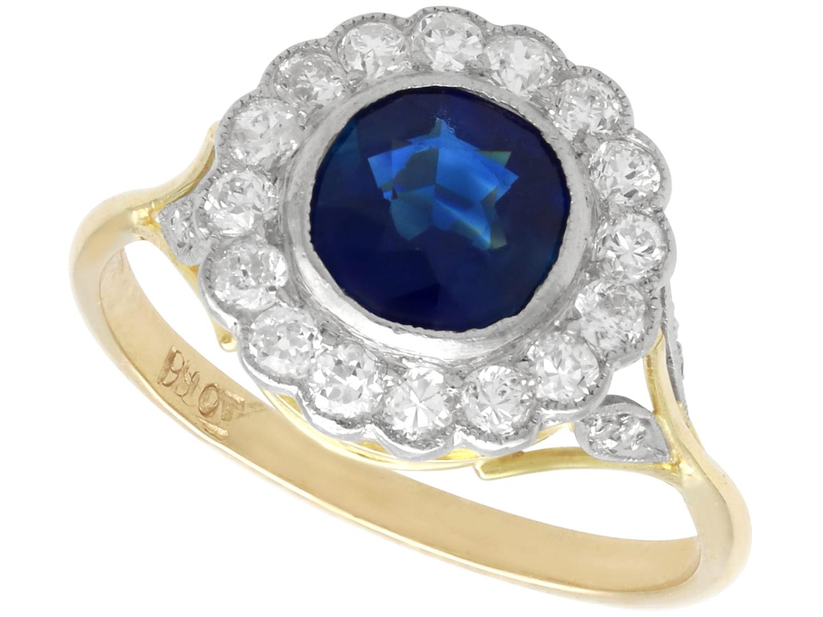 1.20ct Basaltic Sapphire & 0.54ct Diamond, 18k Yellow Gold Ring c.1935 (1 of 12)