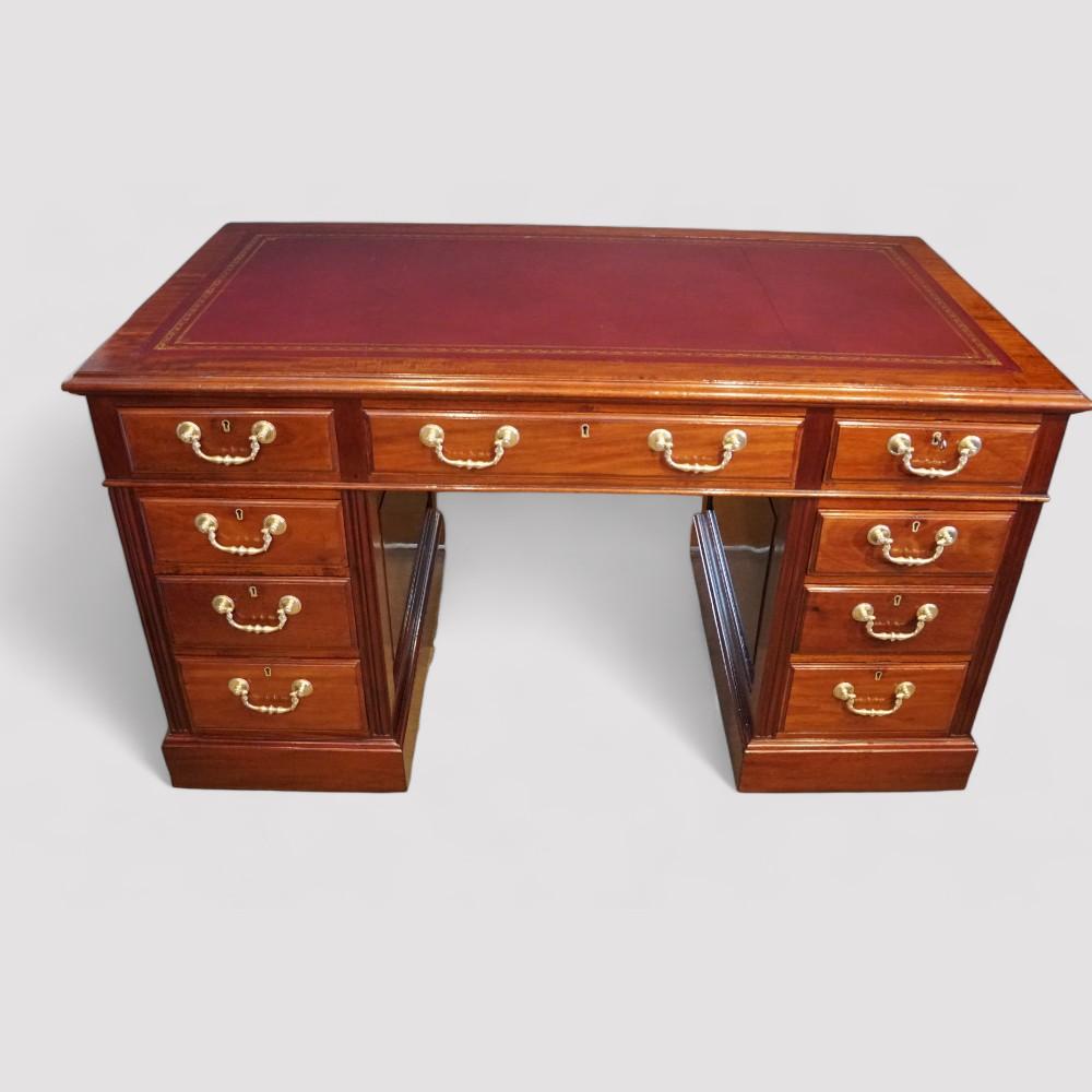 Edwardian Mahogany Panelled Pedestal Desk (1 of 8)