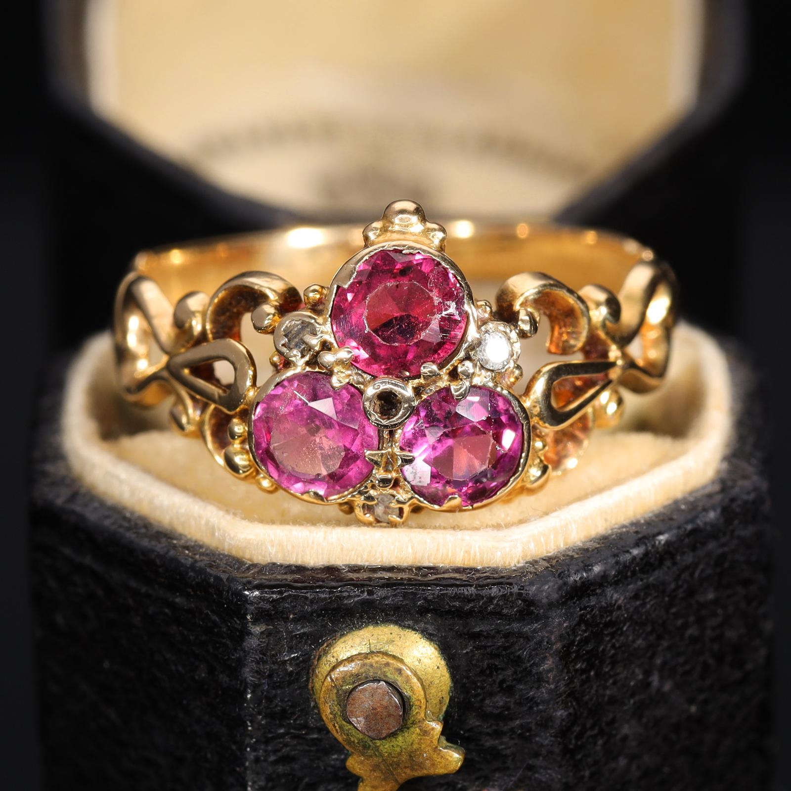 Antique Garnet & Diamond Trefoil Ring (1 of 8)