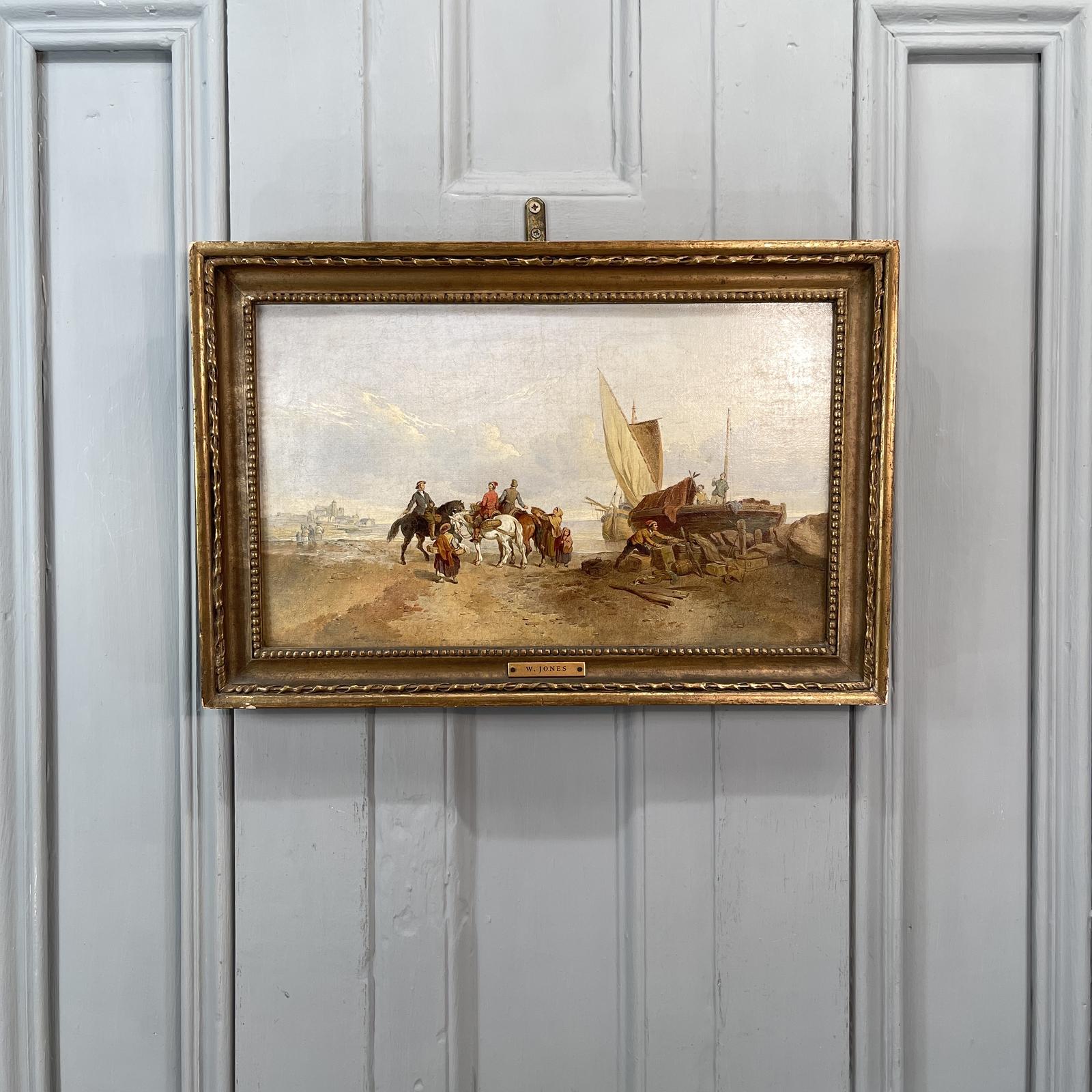 Antique Coastal Seascape of Sailing Boats on Beach Entitled Disembarking by W Jones Dated 1867 (1 of 10)