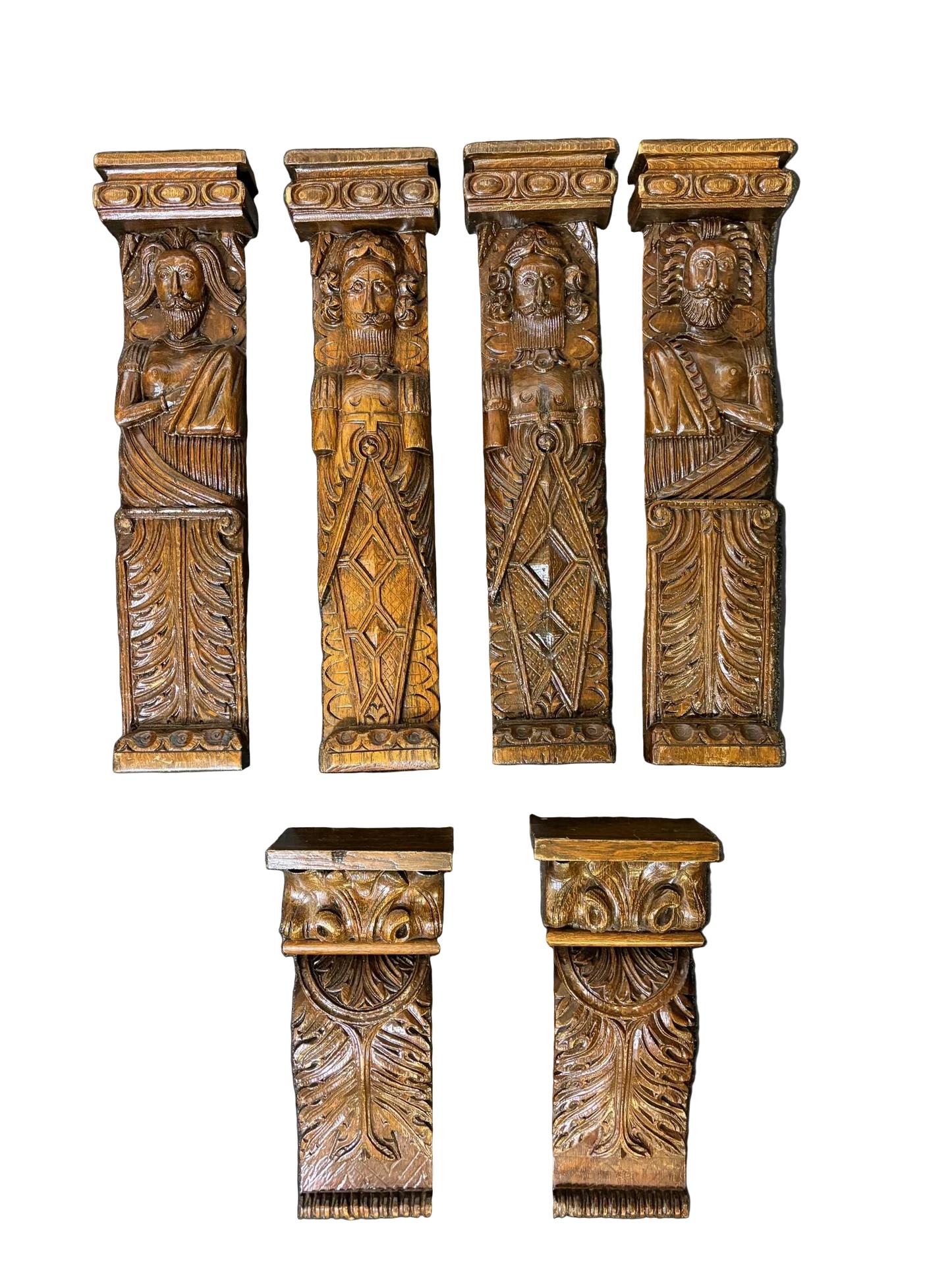 Set of 18th-century Carved Oak Herm Mounts and Corbels (1 of 16)