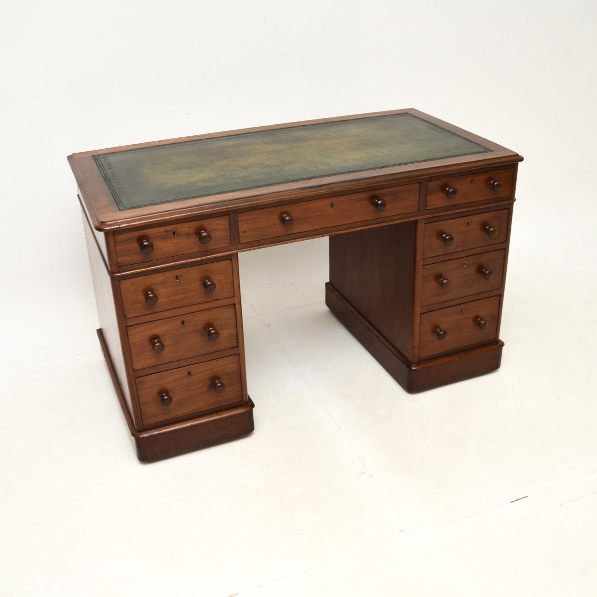 Antique Victorian Mahogany Leather Top Pedestal Desk (1 of 9)