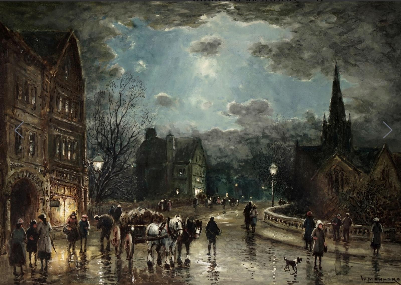 William Manners Watercolour - Moonlight Scene Lancaster (1 of 2)