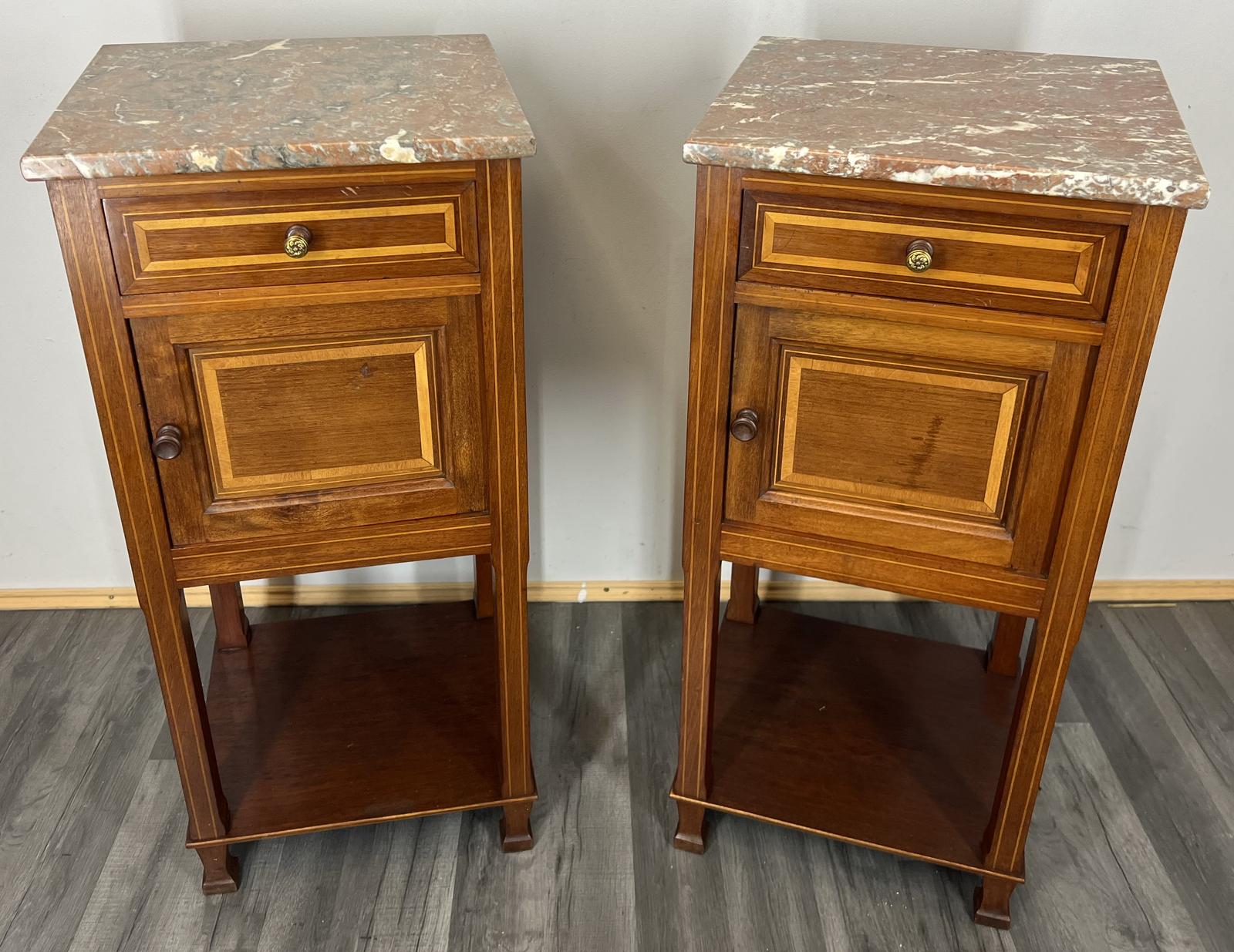 French Antique Marble Top Bedside Tables Cabinets Vintage Pair Nightstands (1 of 14) French Antique Marble Top Bedside Tables Cabinets Vintage Pair Nightstands (1 of 14)