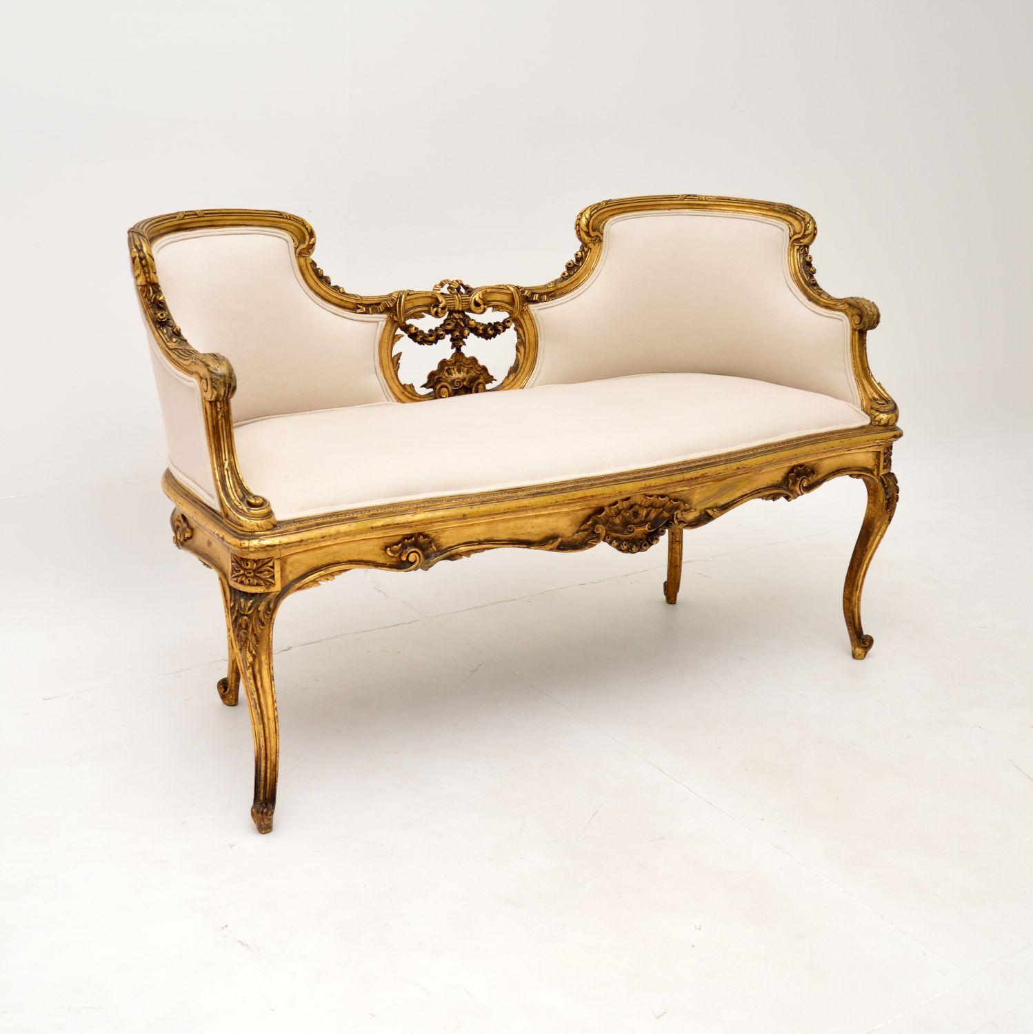 Antique French Carved Giltwood Settee (1 of 14) Antique French Carved Giltwood Settee (1 of 14)