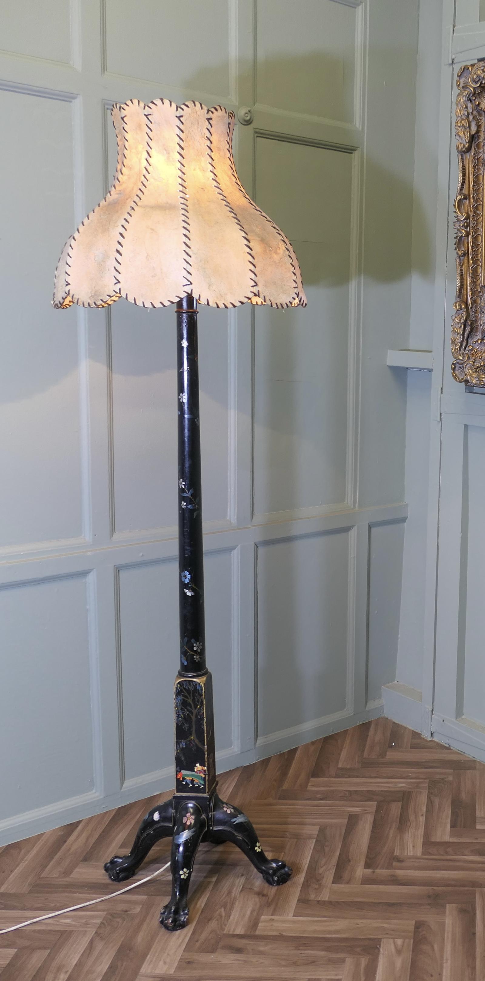 Black Chinoiserie Lacquer Decorated Standard Lamp (1 of 8)