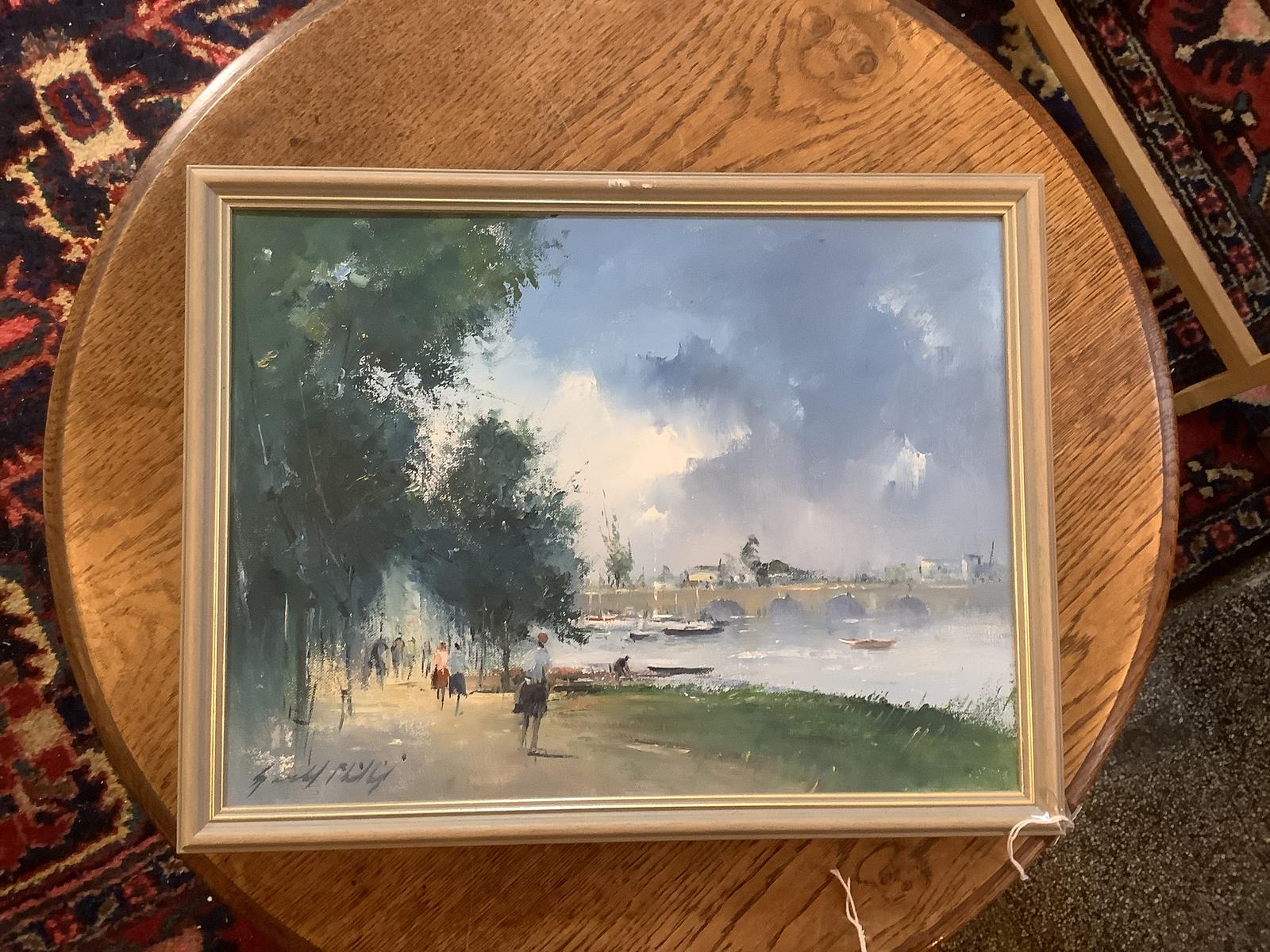 Gerald Phillips - Oil on Canvas - Riverside View with Bridge (1 of 3) Gerald Phillips - Oil on Canvas - Riverside View with Bridge (1 of 3)
