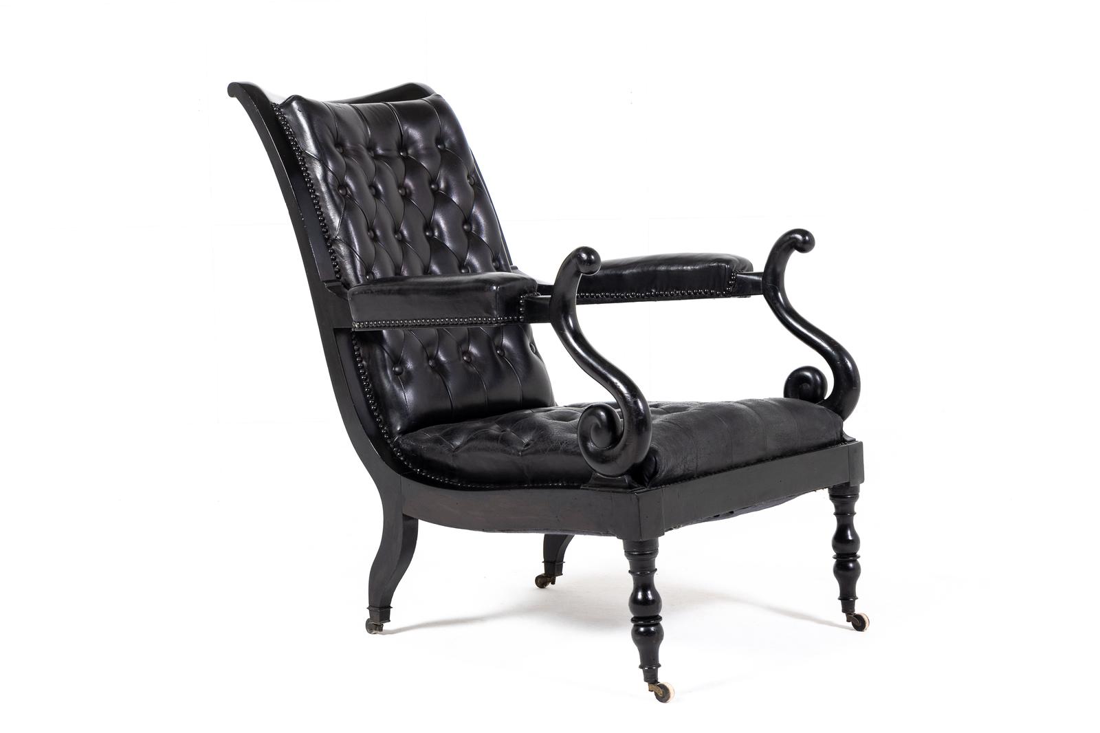 Mid 19th Century Ebonised & Leather Library Armchair (1 of 7)