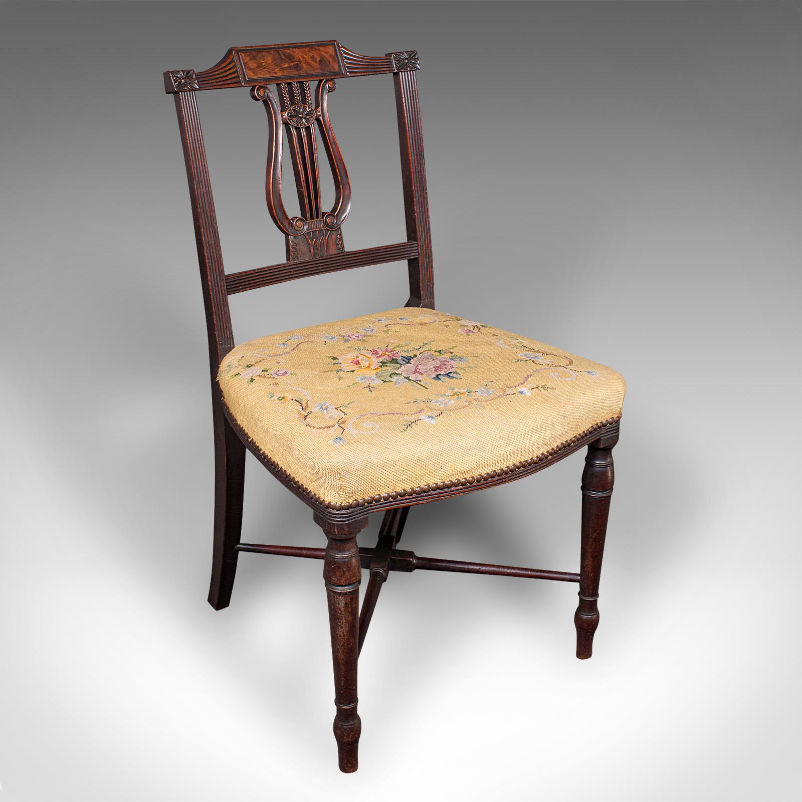 Antique Side Chair, English, Walnut, Needlepoint, Bedroom, Hall Seat - Regency c.1820 (1 of 10)