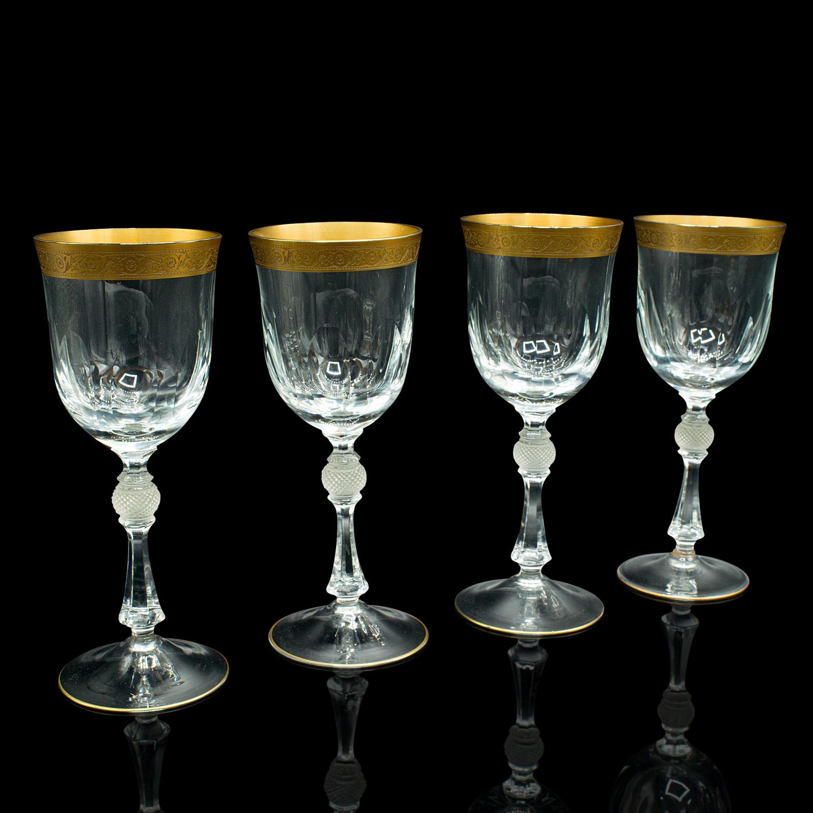 Set of 4 Antique Wine Glasses, French, Gilt, Decorative, Stem Glass, Art Deco (1 of 12)