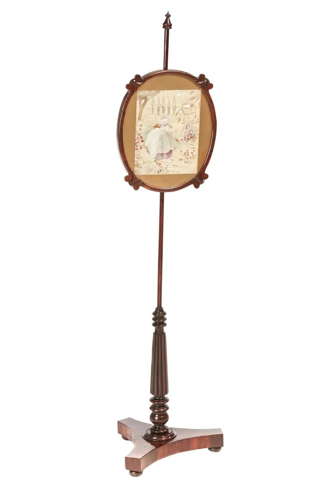 William IV - Rosewood & Mahogany Pole Screen Early 19th Century (1 of 8)