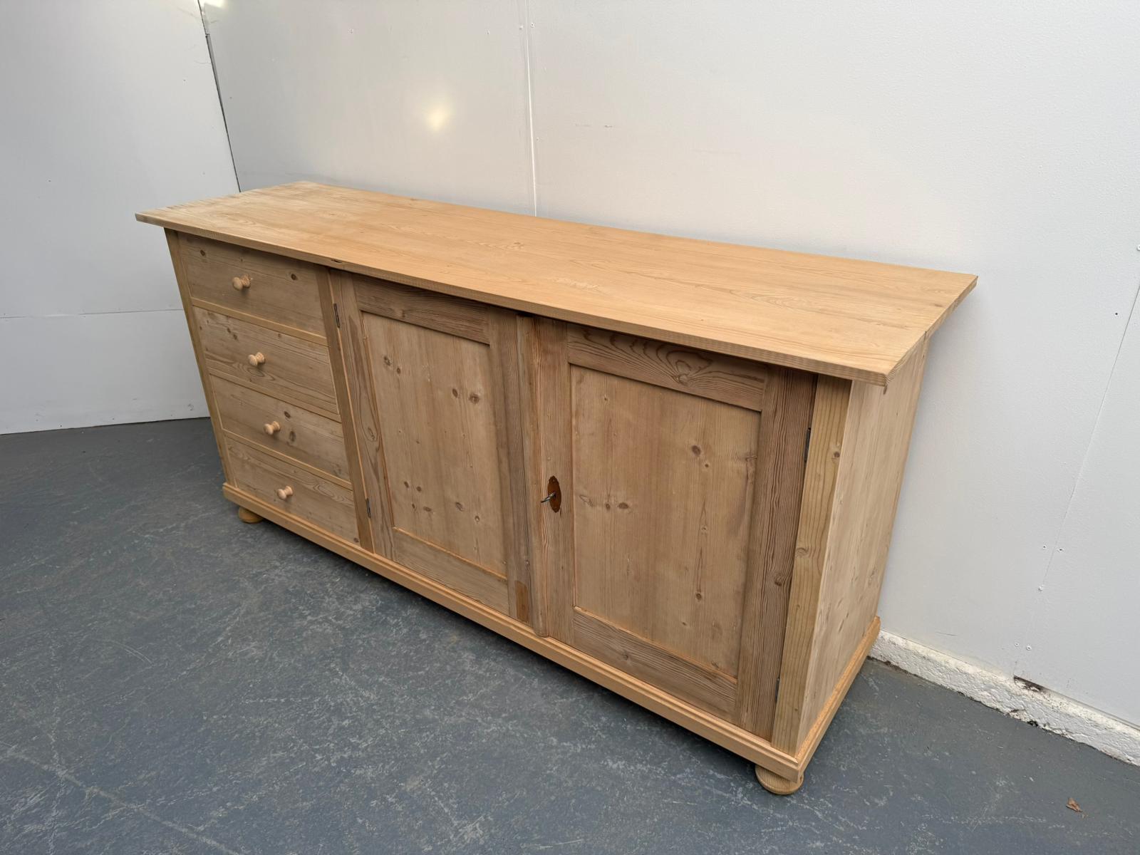 A Superb Antique / Old Pine 4 Drawer 2 Door Kitchen Dresser Base to Wax / Paint (1 of 8)