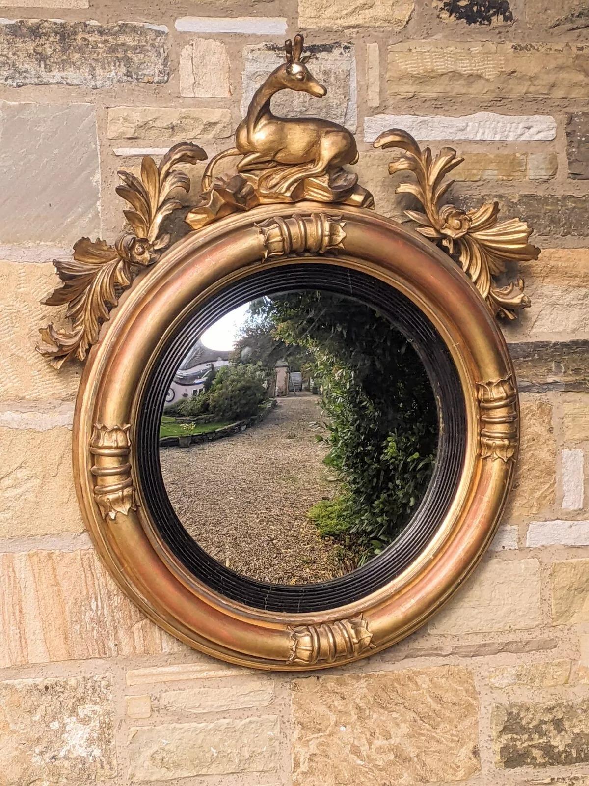 Regency Convex Giltwood Mirror Deer Crest (1 of 8)