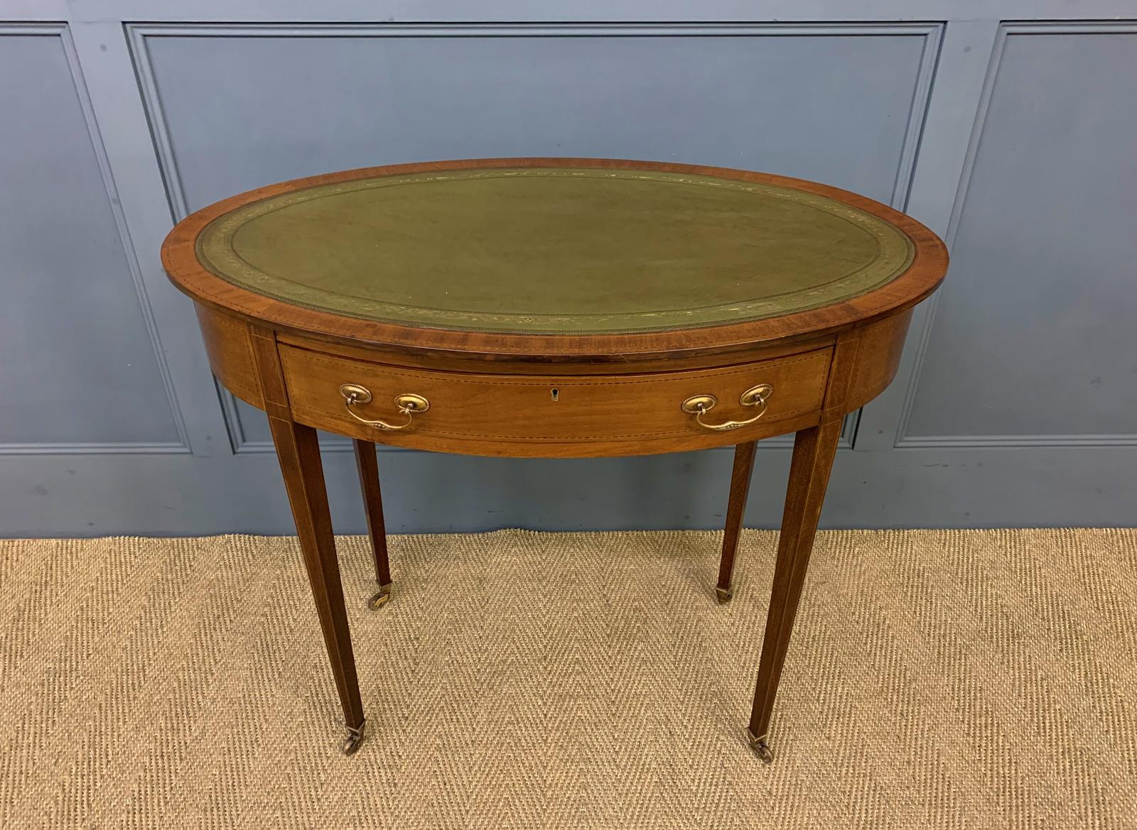 Edwardian Oval Inlaid Mahogany Writing Table (1 of 13)