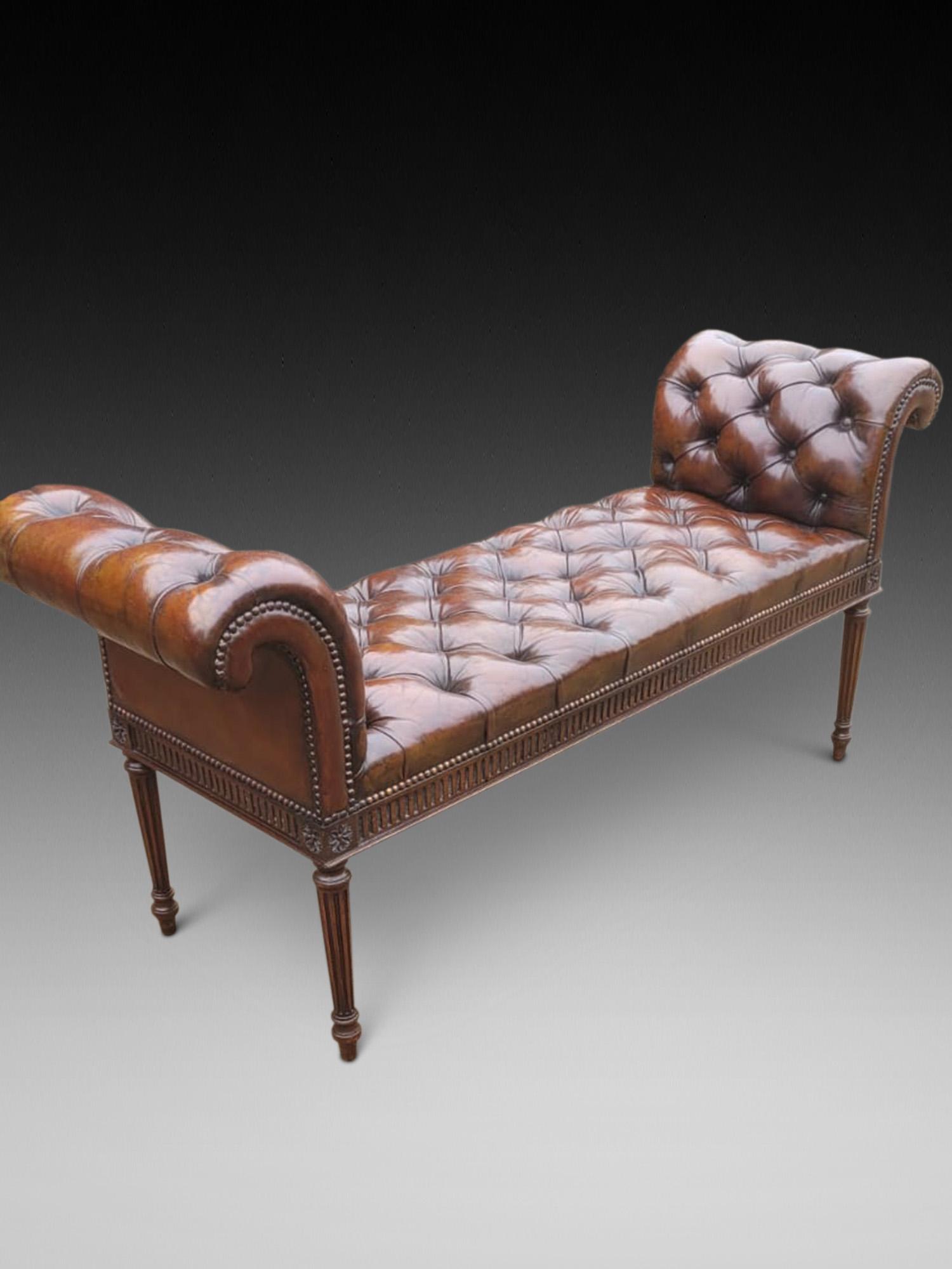 19th Century Leather Mahogany Window Seat (1 of 4) 19th Century Leather Mahogany Window Seat (1 of 4)