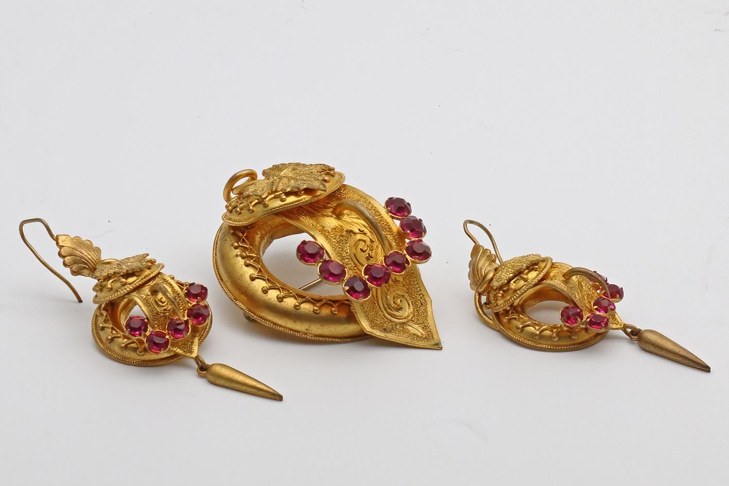 Victorian Pinchbeck Brooch & Ear Ring Set (1 of 3)