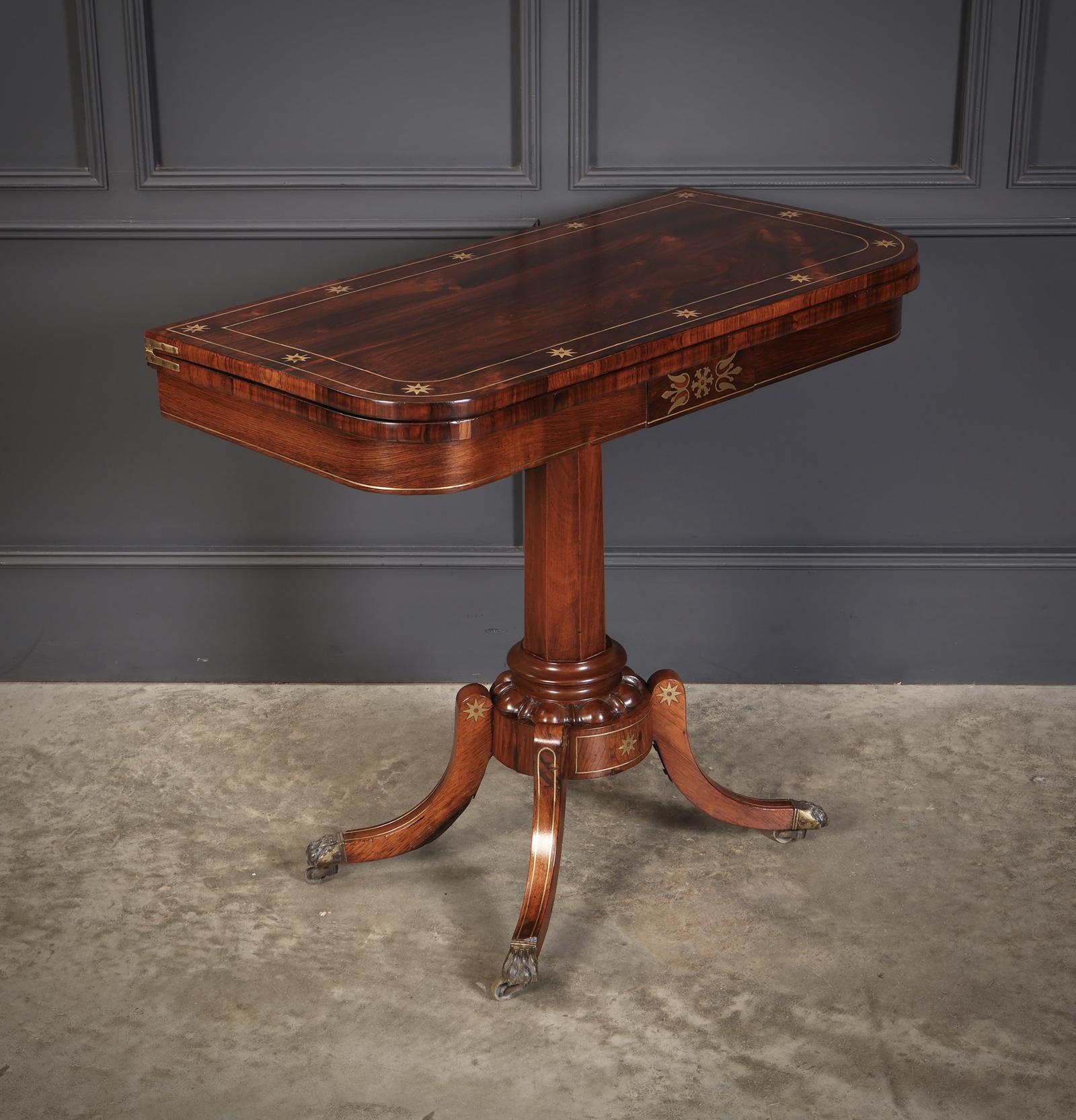 Fine Regency Rosewood Brass Inlaid Card Table (1 of 14)