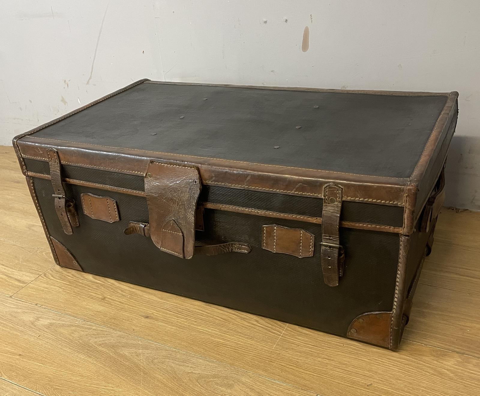 Late 19th Century Black Canvas & Leather Bound Trunk (1 of 10)