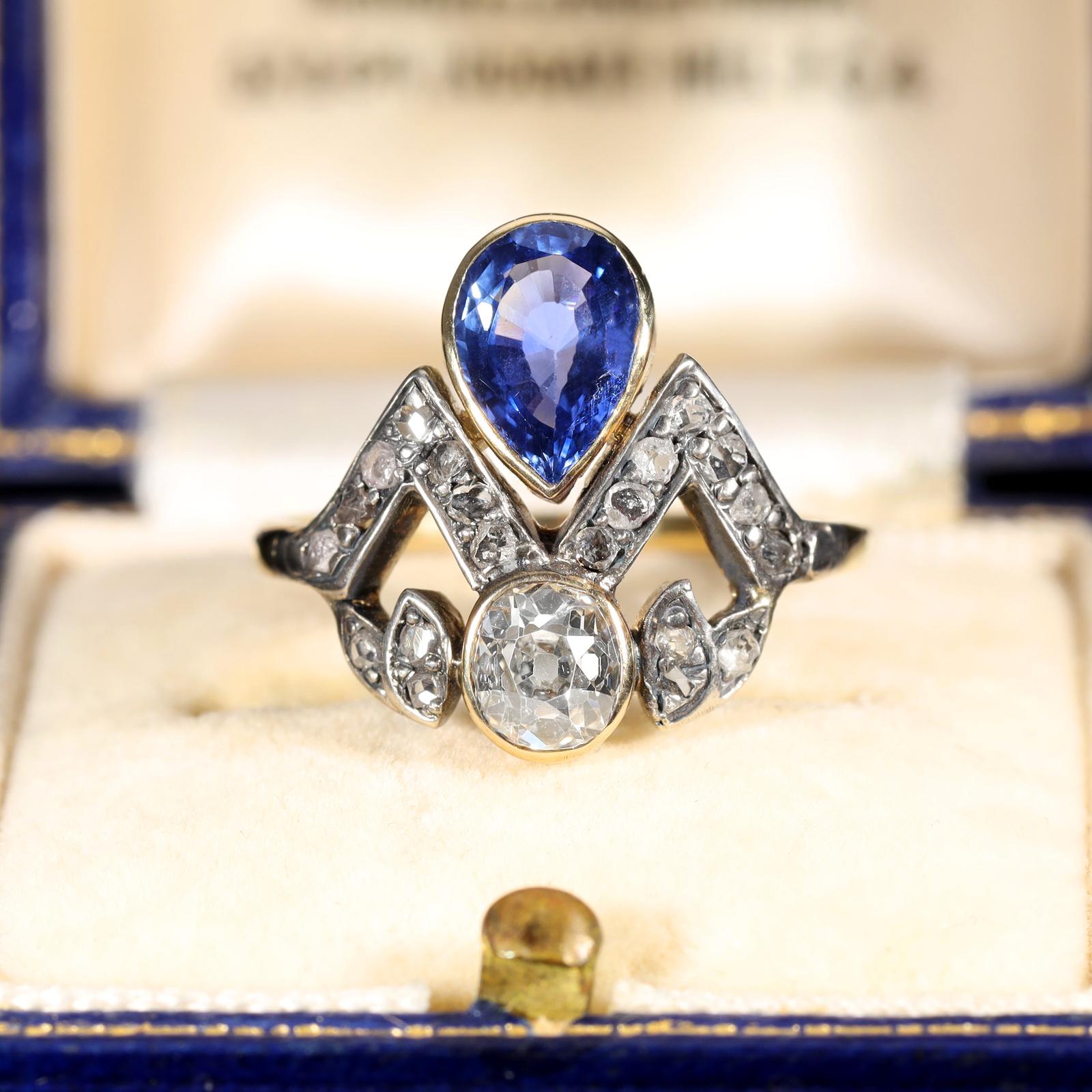 The Antique Sapphire and Old Cut Diamond Tiara Ring (1 of 8)