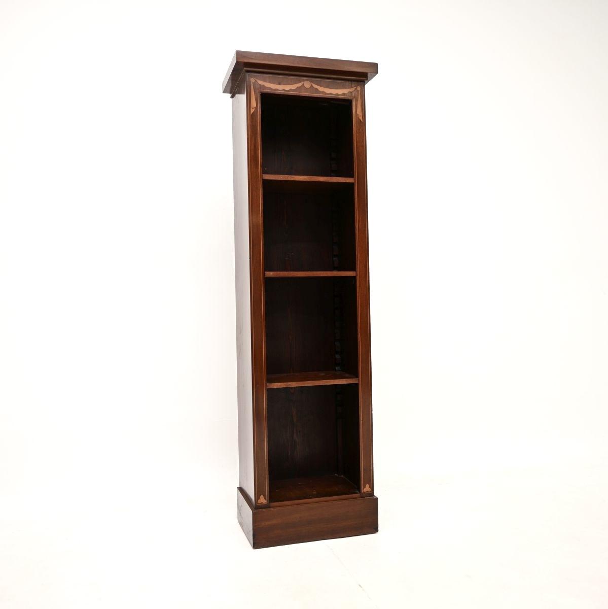 Antique Slim Inlaid Mahogany Open Bookcase (1 of 10) Antique Slim Inlaid Mahogany Open Bookcase (1 of 10)